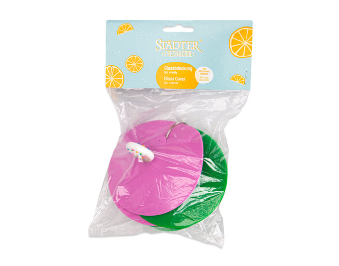 Schützen Sie Ihre Getränke stilvoll mit den 4-teiligem STÄDTER Glasabdeckungen. BPA-frei, vielseitig und mit charmanten Designs – ideal für jeden Anlass!