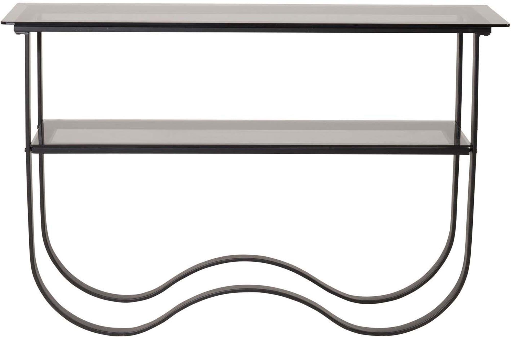 Eleganter Wavy Beistelltisch: Schwarzes Metall, Glasplatte, flexibel platzierbar, ideal für Wohnzimmer, Flur, Schlafzimmer.