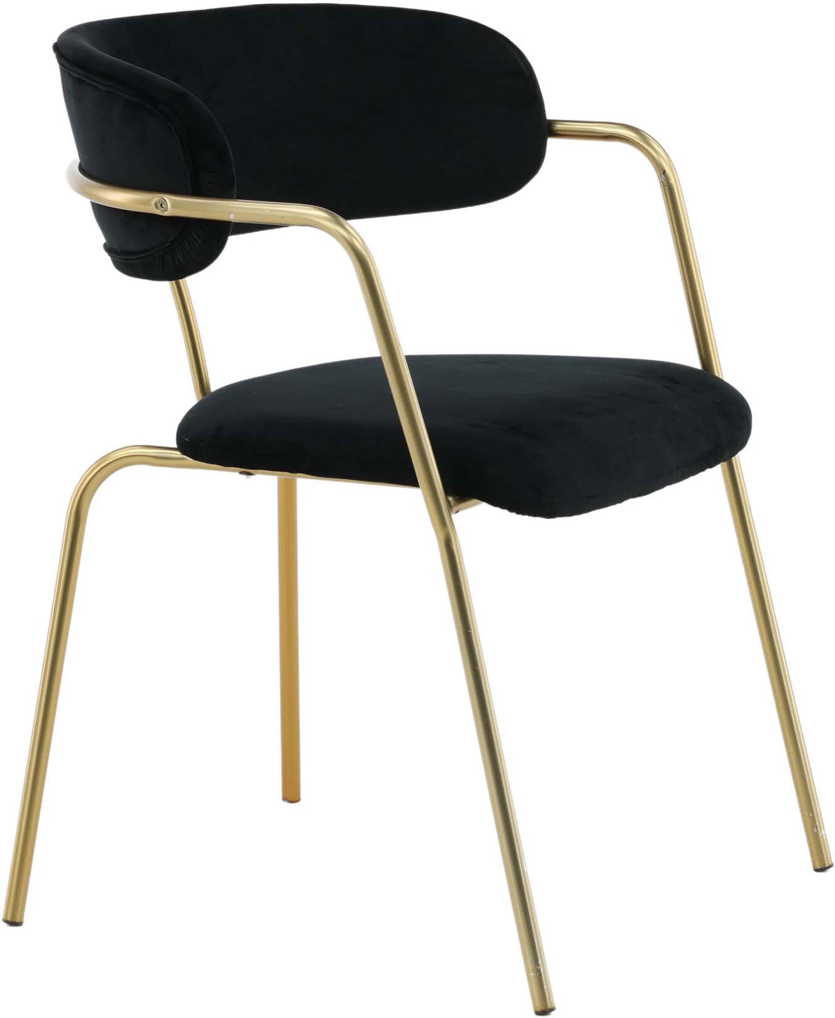 Arrow Armlehnstuhl von Venture Home: Elegante Linien, luxuriöser Samt und stabiler Metallrahmen für zeitlosen Komfort in jedem Esszimmer.