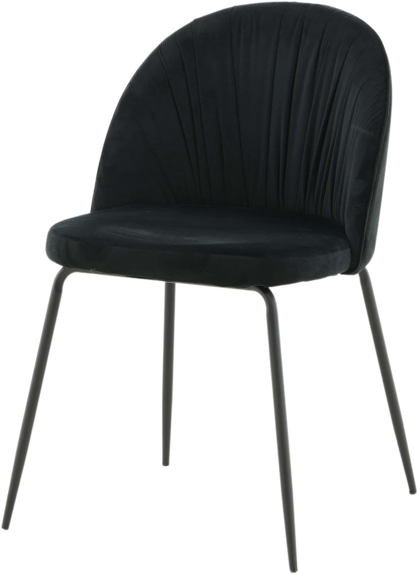 Der Wrinkles Stuhl von Venture Home: Komfortabler Schalenstuhl mit schwarzem Samtbezug und stabilen Metallbeinen.