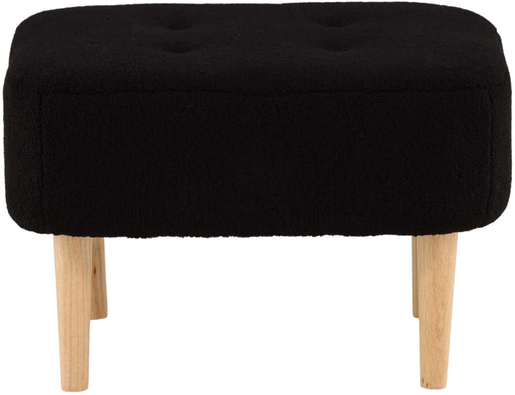 Eleganter Pouf aus schwarzem Vlies, ideal als Sitzgelegenheit oder Fussablage. Stabil durch Holz und Metall. Vielseitig einsetzbar.