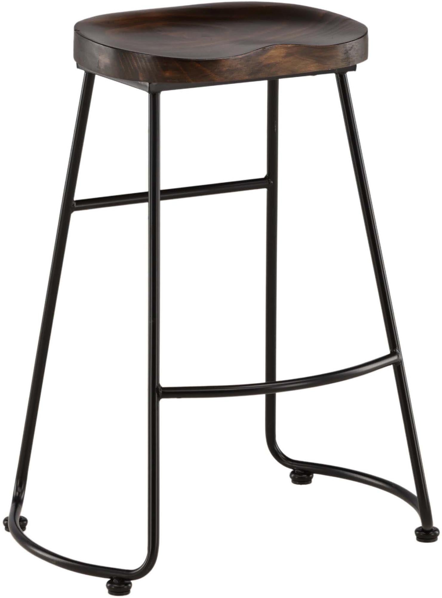 Ozark Barstuhl von Venture Home: Moderner Barhocker aus dunklem Holz und schwarzem Stahl, ideal für Komfort und Stil in jedem Raum.