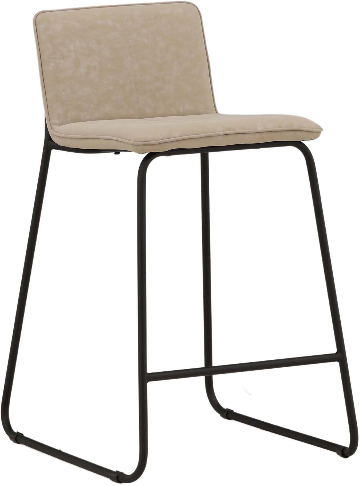 Entdecken Sie den Bisbee Barstuhl von Venture Home: Skandinavisches Design, gepolsterte Mikrofaser und robuste Stahlfüße für Stil und Komfort.