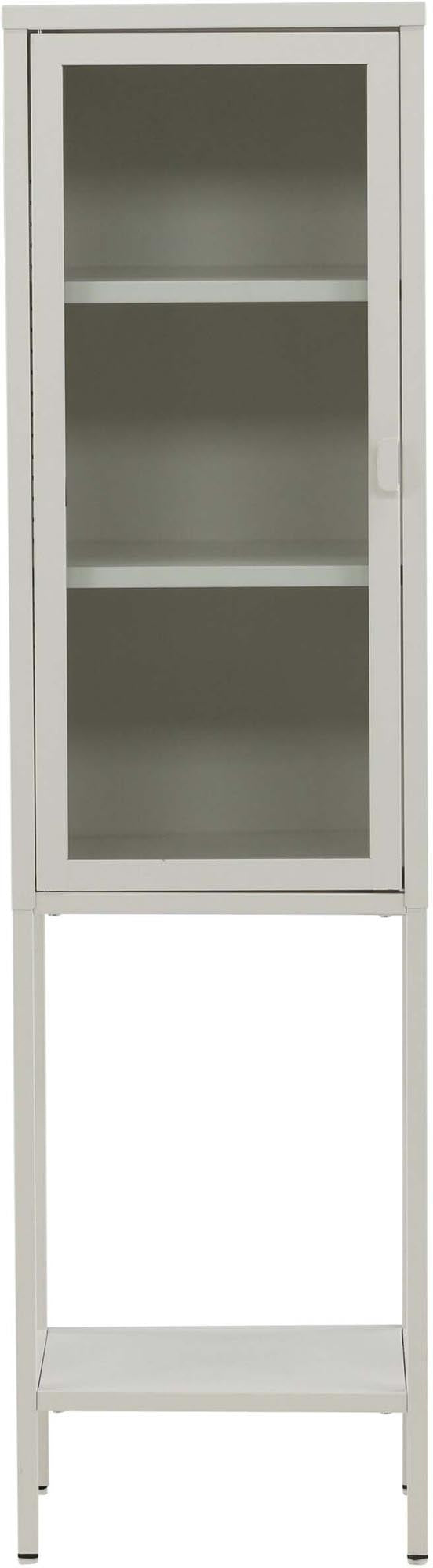 Der Mischa Kabinett von Venture Home: Eleganter Industriedesign-Schrank aus pulverbeschichtetem Stahl, ideal für stilvolle Aufbewahrung in kompakten Räumen.