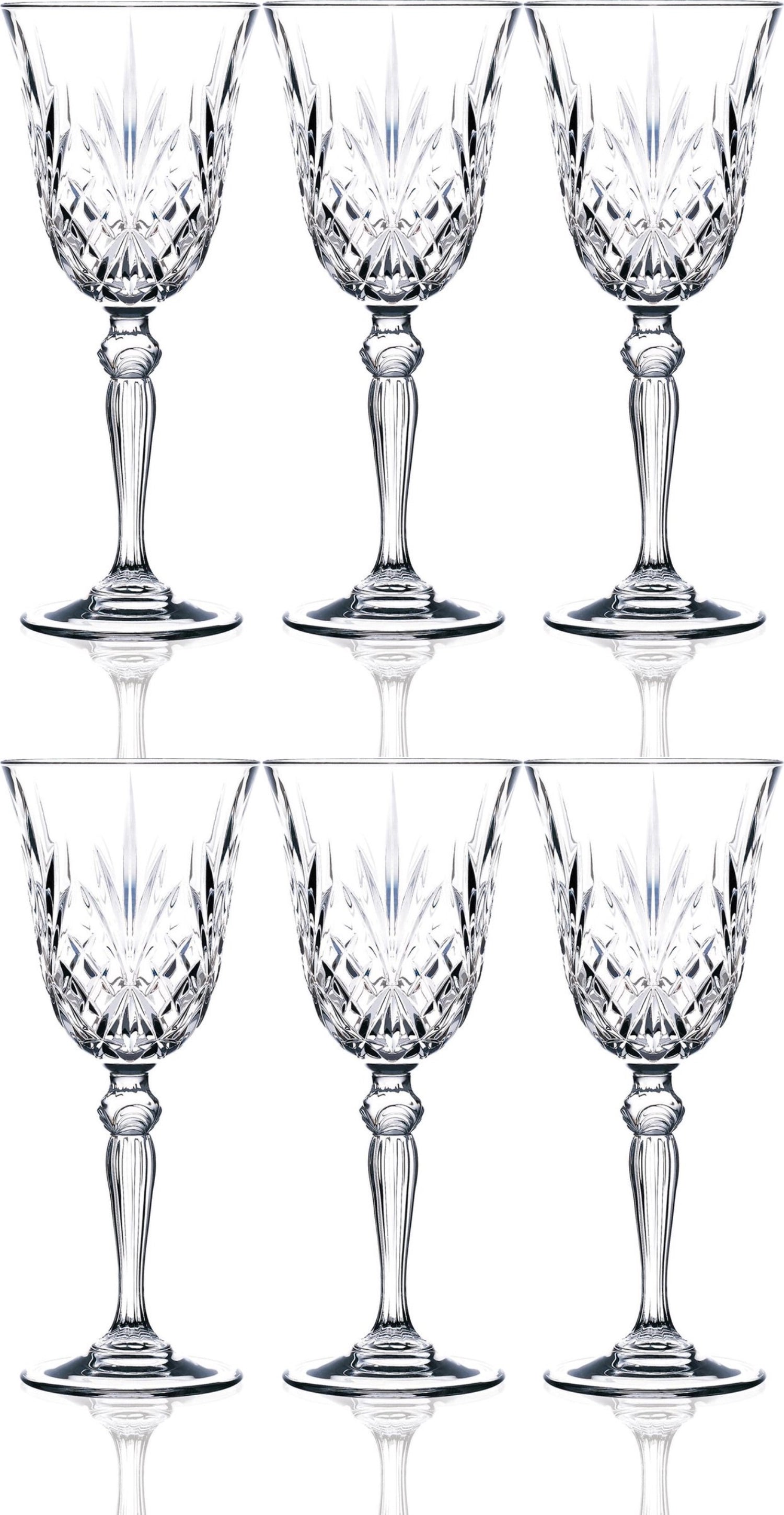 Elegantes 6er Set Melodia Weingläser aus hochwertigem RCR-Glas, ideal für Weinliebhaber, mit einem Durchmesser von 5,2 cm und einer Höhe von 14,1 cm.
