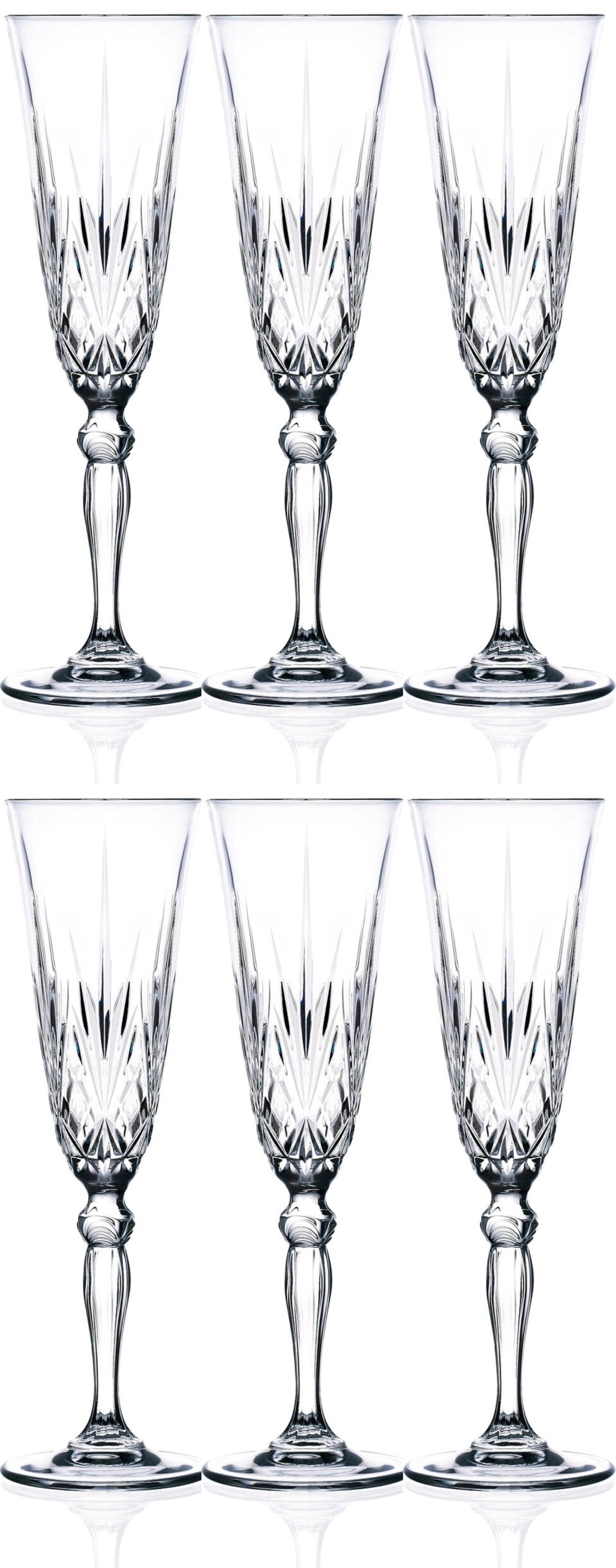 Entdecken Sie das elegante 6er Set Melodia Flute Gläser von RCR. Ideal für Sekt und Champagner, spülmaschinenfest und perfekt für jeden Anlass.