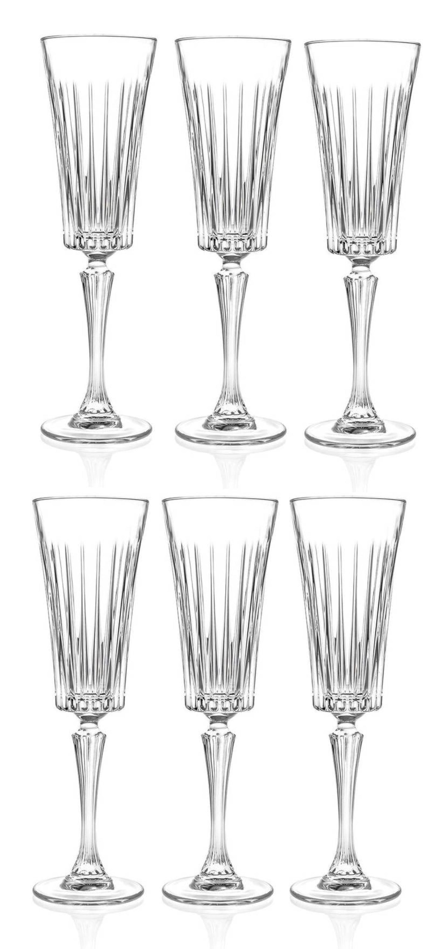 Elegantes 6er Set Timeless Flute von RCR, perfekt für Champagner. Jedes Glas misst Ø7,1 cm und H23,8 cm, ideal für festliche Anlässe.