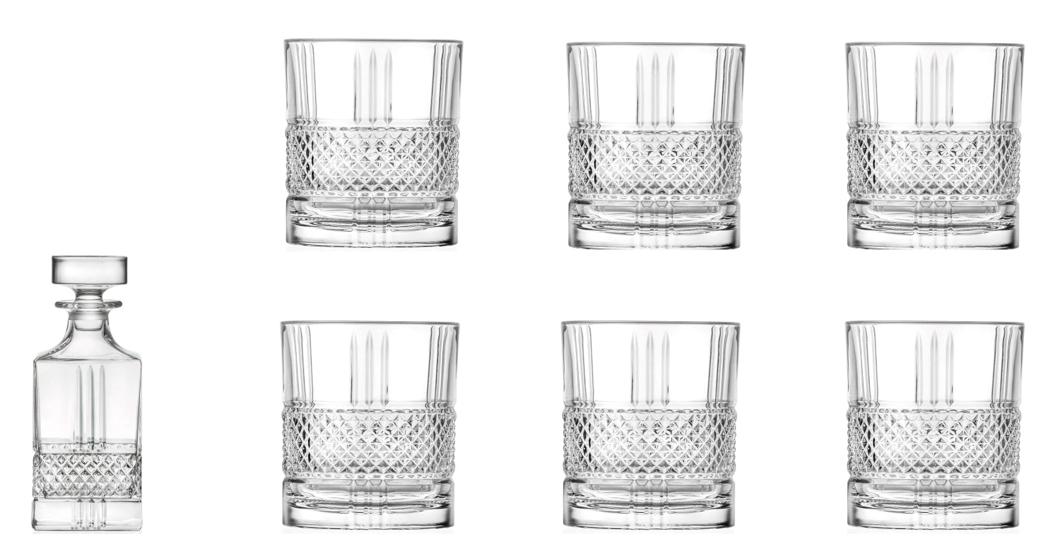 Elegantes 7er Set Brillante Whiskygläser von RCR, perfekt für stilvolles Genießen von Whisky und anderen edlen Spirituosen.