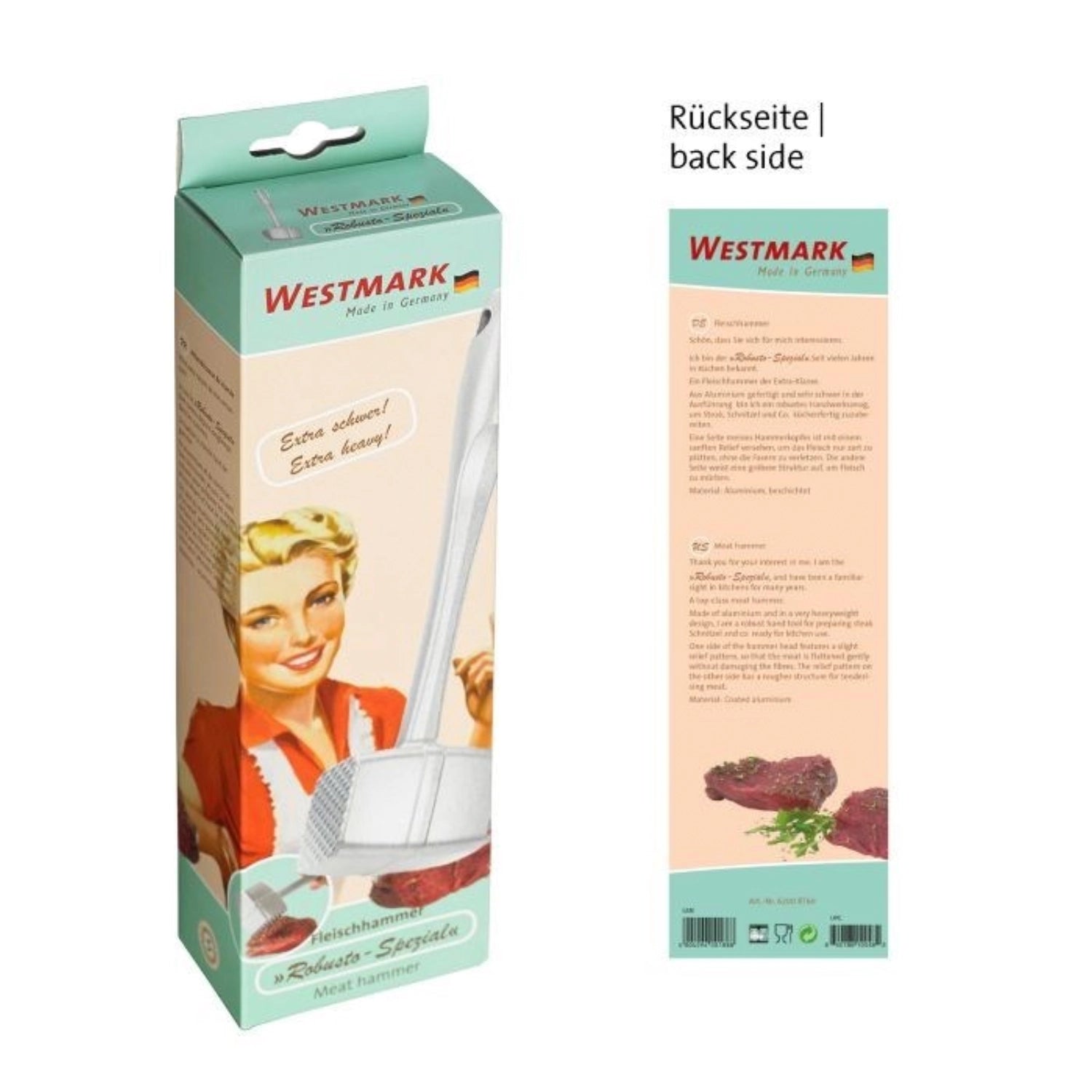 Robuster Retro Fleischhammer von Westmark, ideal zum Zartklopfen von Fleisch. Extra schwer für optimale Ergebnisse in der Küche.