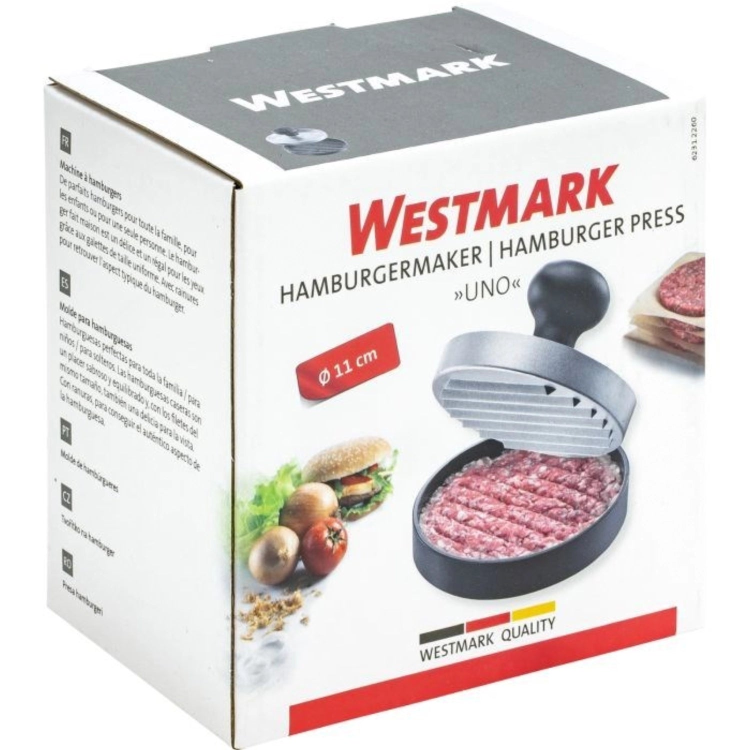 Der Hamburgerformer Uno von Westmark, D11cm, sorgt für perfekt geformte Burger-Patties und ist ein unverzichtbarer Küchenhelfer für Grillliebhaber.