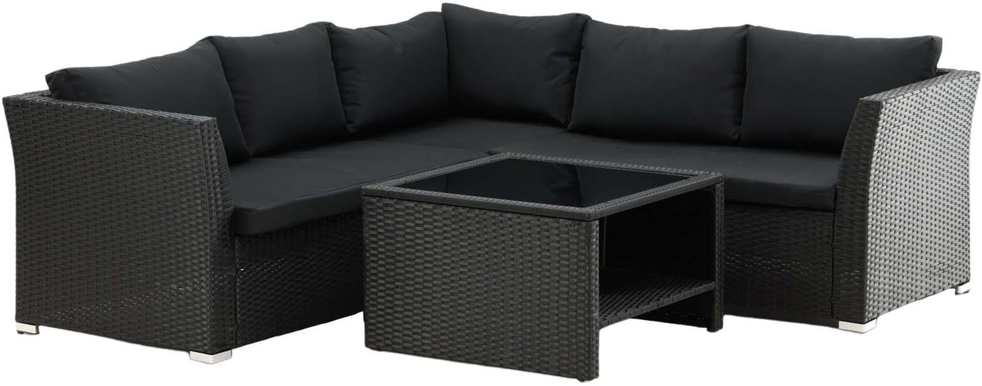 Stylisches Haiti Ecksofa von Venture Home: Flexibles Design, langlebiges Kunstrattan, bequeme Kissen und eleganter Couchtisch für entspannte Stunden im Freien.