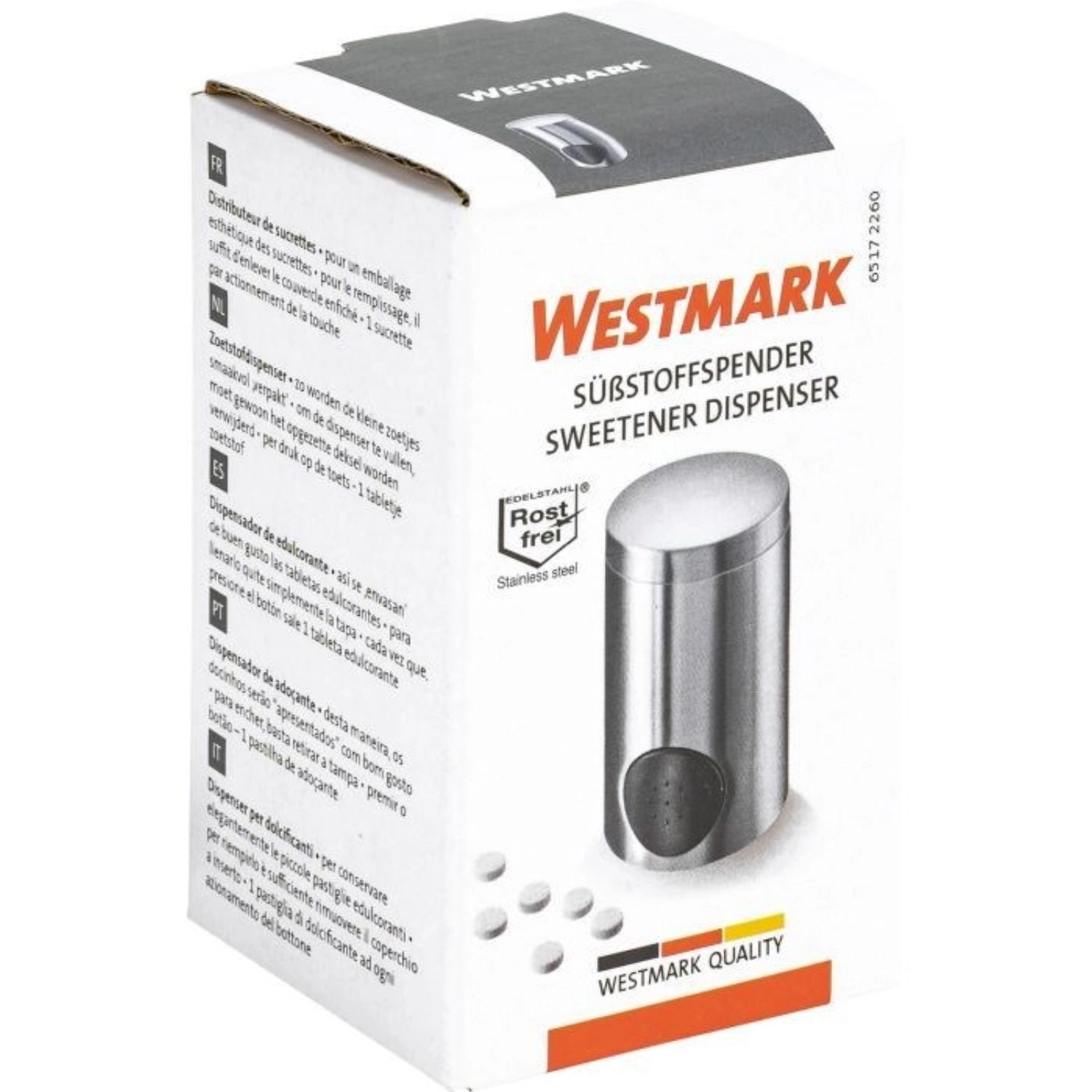 Süssstoffspender Edelstahl, 5x5x8.6cm