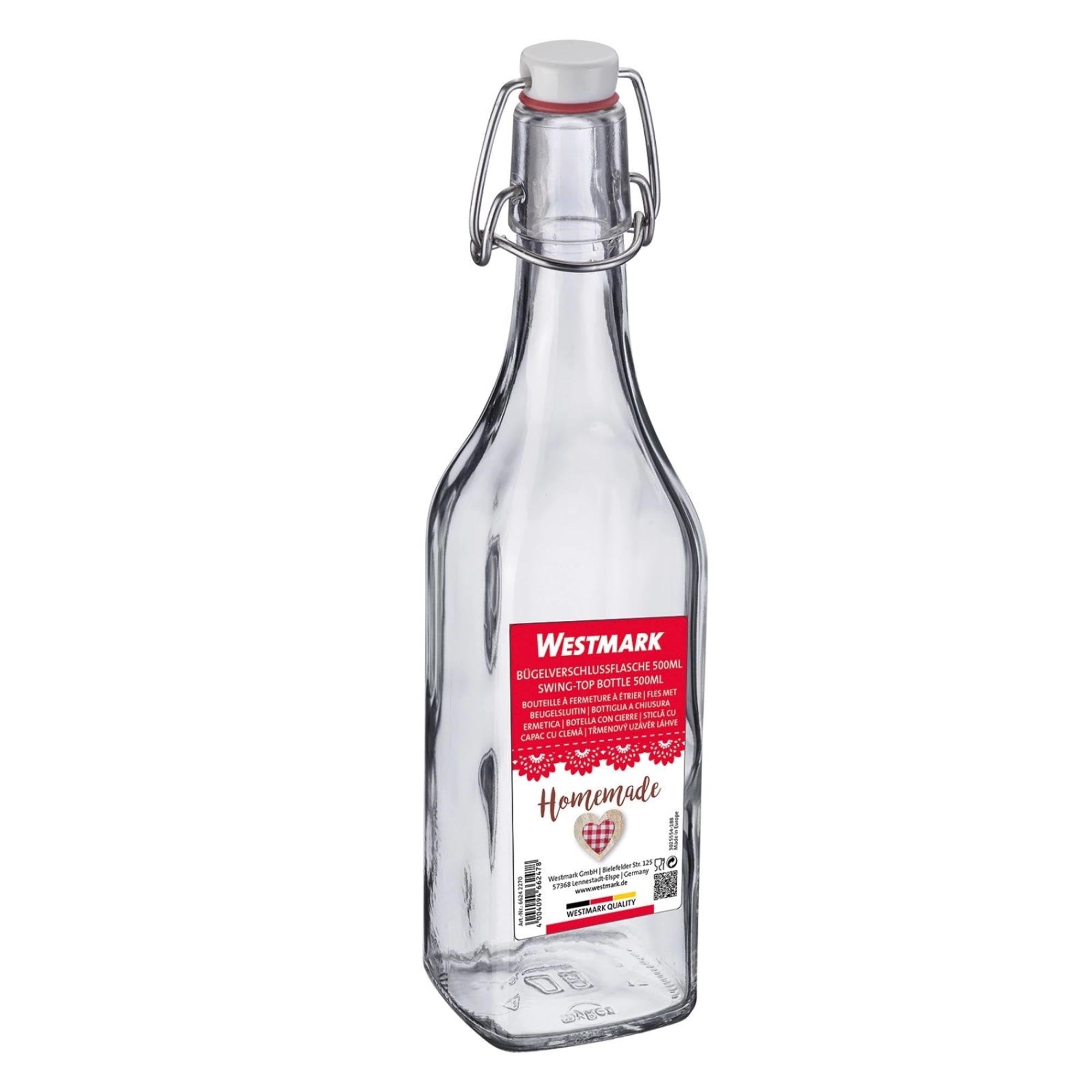 Stilvolle 500ml Bügelverschlussflasche von Westmark, perfekt für Getränke, mit Anhänger zur persönlichen Beschriftung.