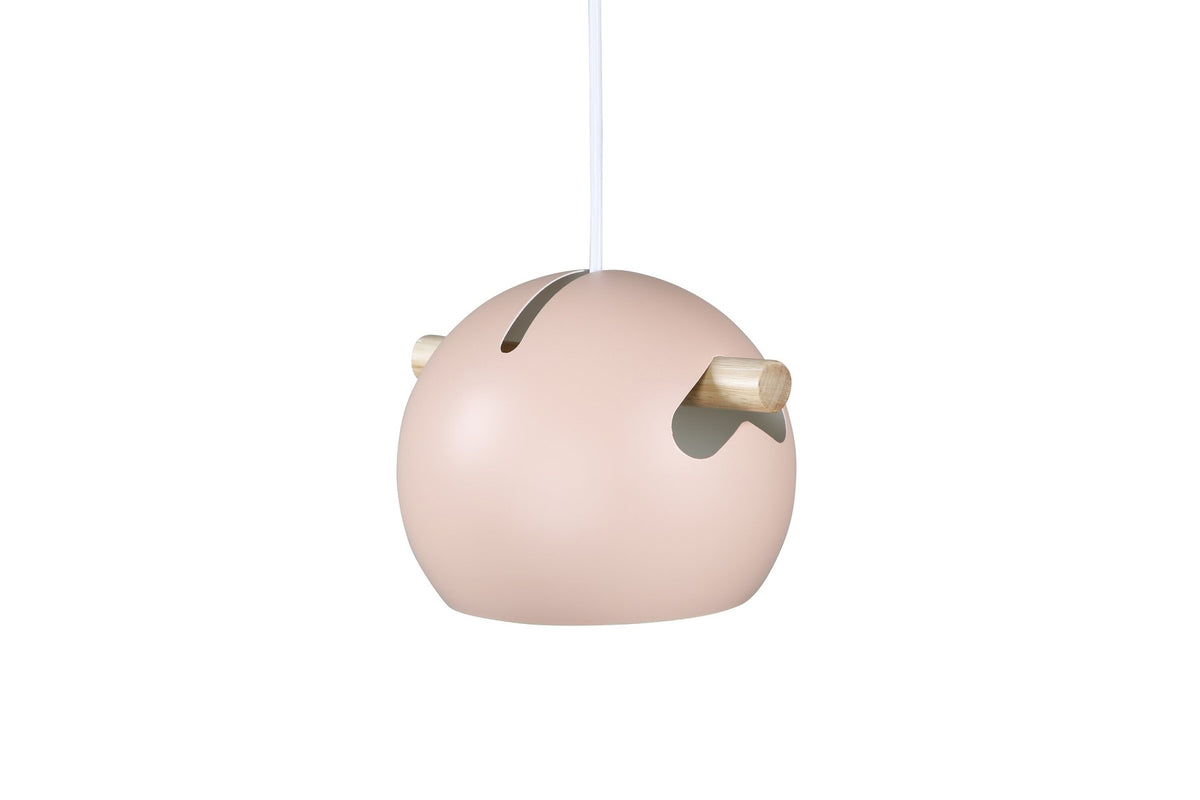 Runde Pendelleuchte in Altrosa aus PVC und Stahl, weicher Lampenschirm mit sanft geschwungener Form, skandinavisches Design.