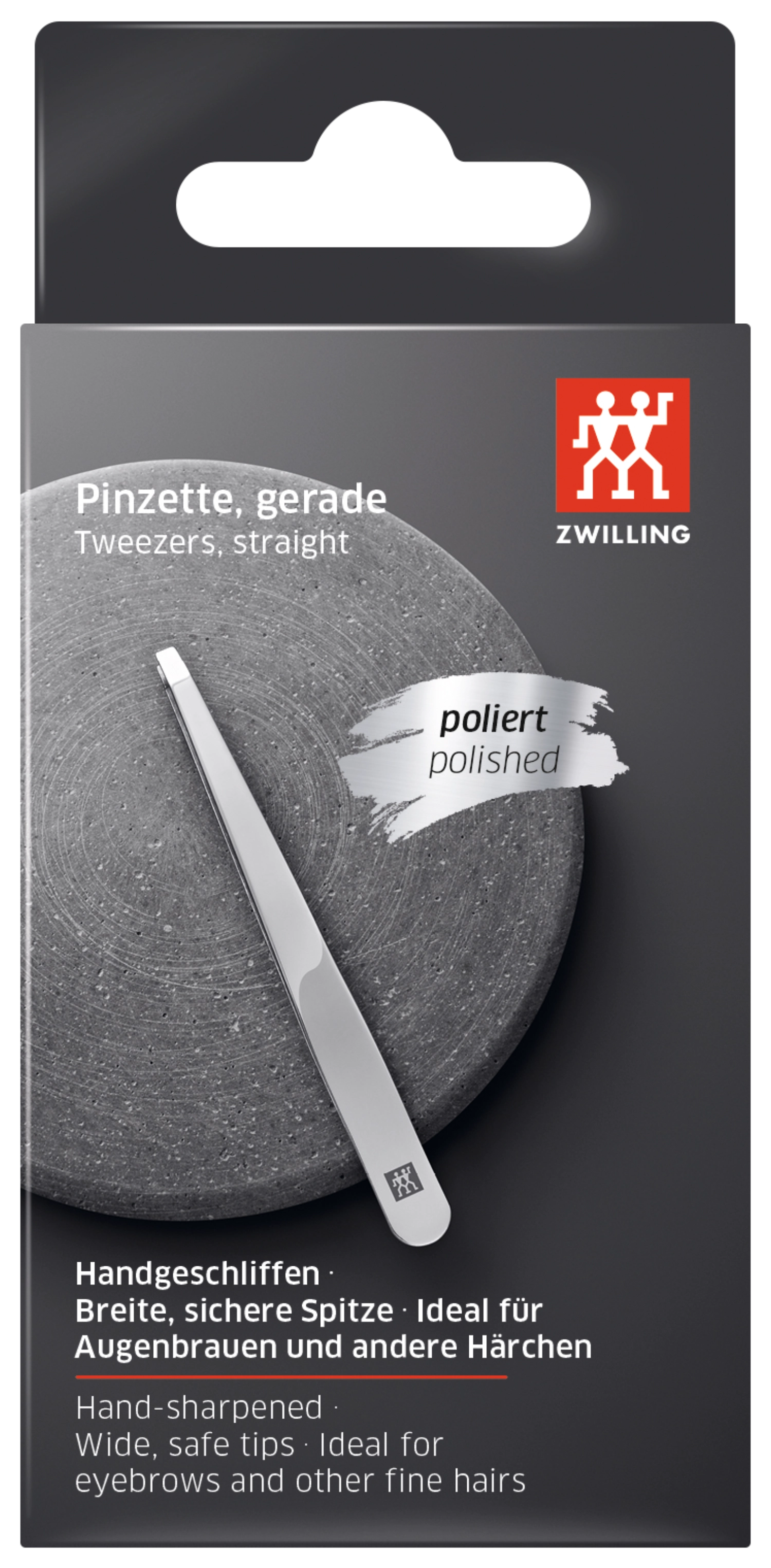 Elegante gerade Pinzette von Zwilling Beauty, 90mm, perfekt für präzise Anwendungen in der Körperpflege und beim Augenbrauenformen.