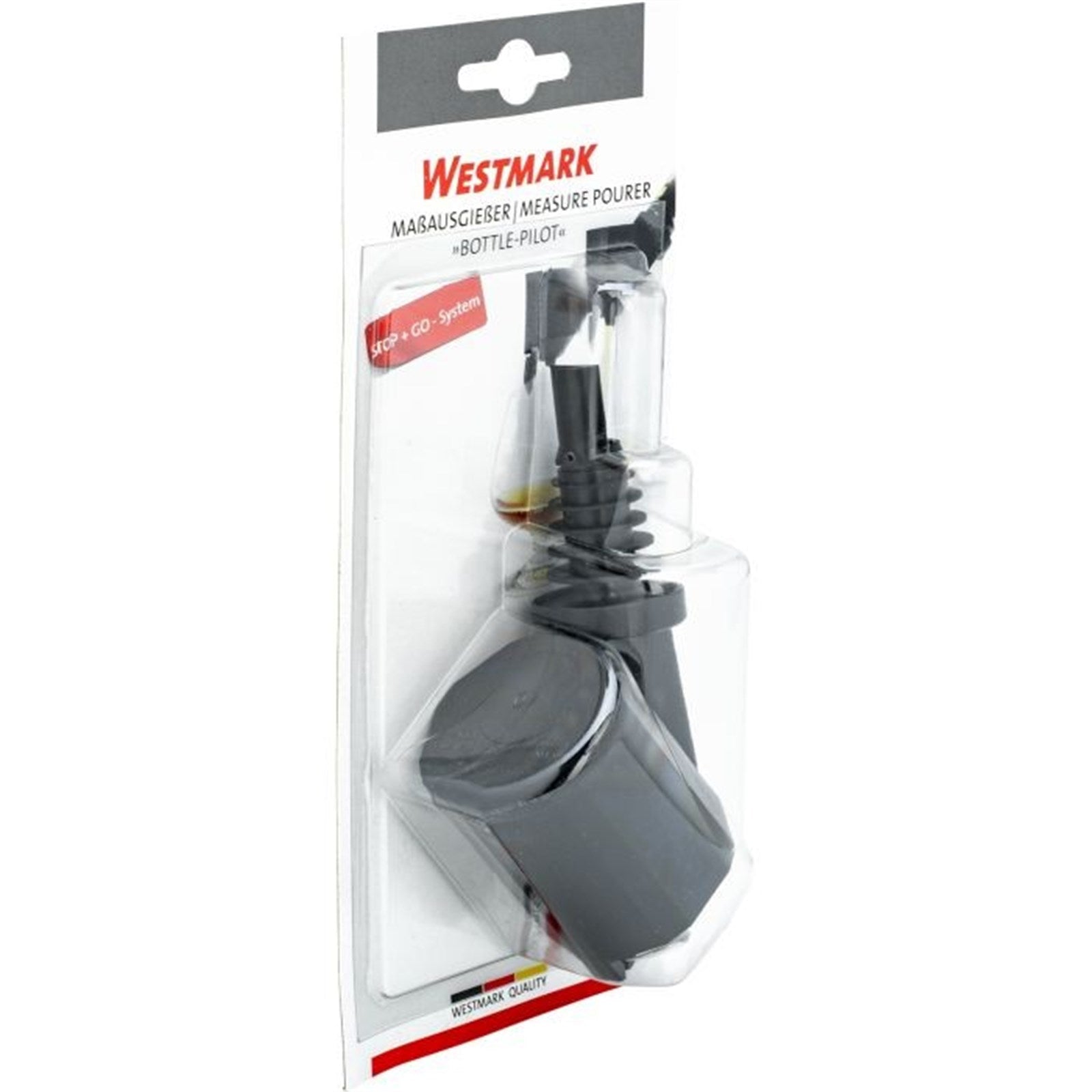 Kompakte 4cl Flasche von Westmark, ideal für unterwegs, perfekt für Flüssigkeiten, robust und praktisch, Masse: 61x33x121 mm.