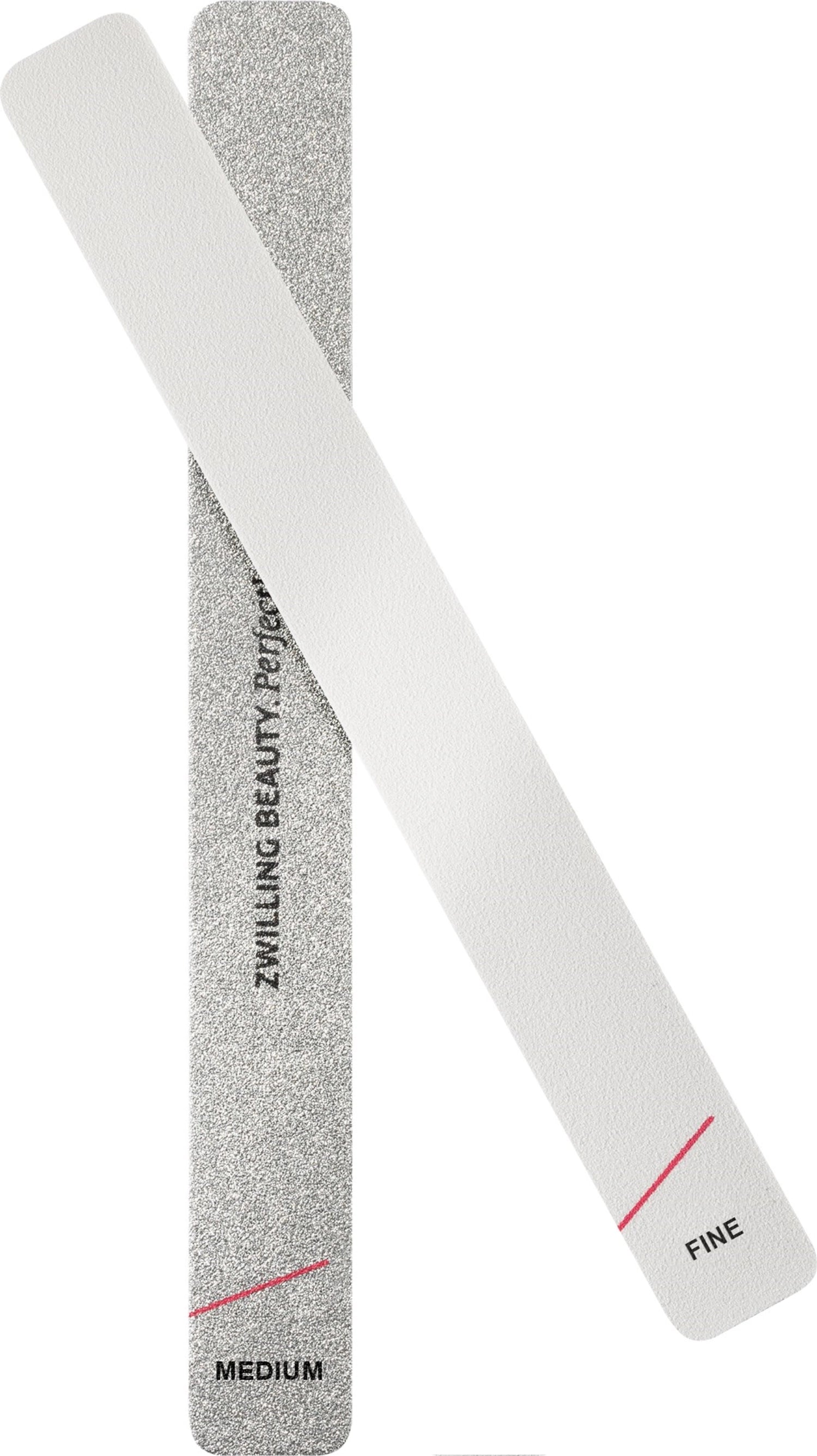 Zwei hochwertige Sandblattfeilen von Zwilling Beauty, perfekt für die professionelle Nagelpflege, Maße: 20.3x7.3 cm.