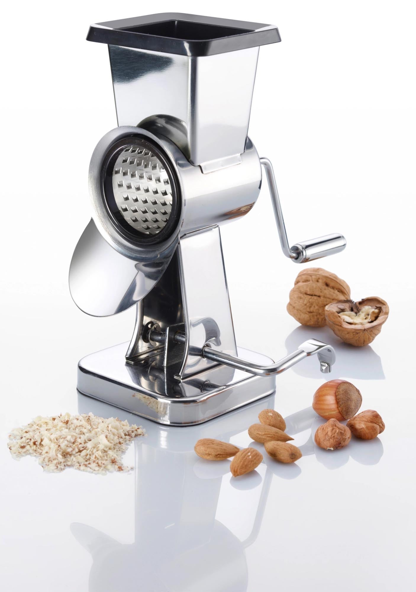 Entdecken Sie die Mandelmühle Exklusiv von Westmark: Hochwertige Edelstahl-Mühle für frische Mandelmehle, ideal für Desserts und Gebäck.