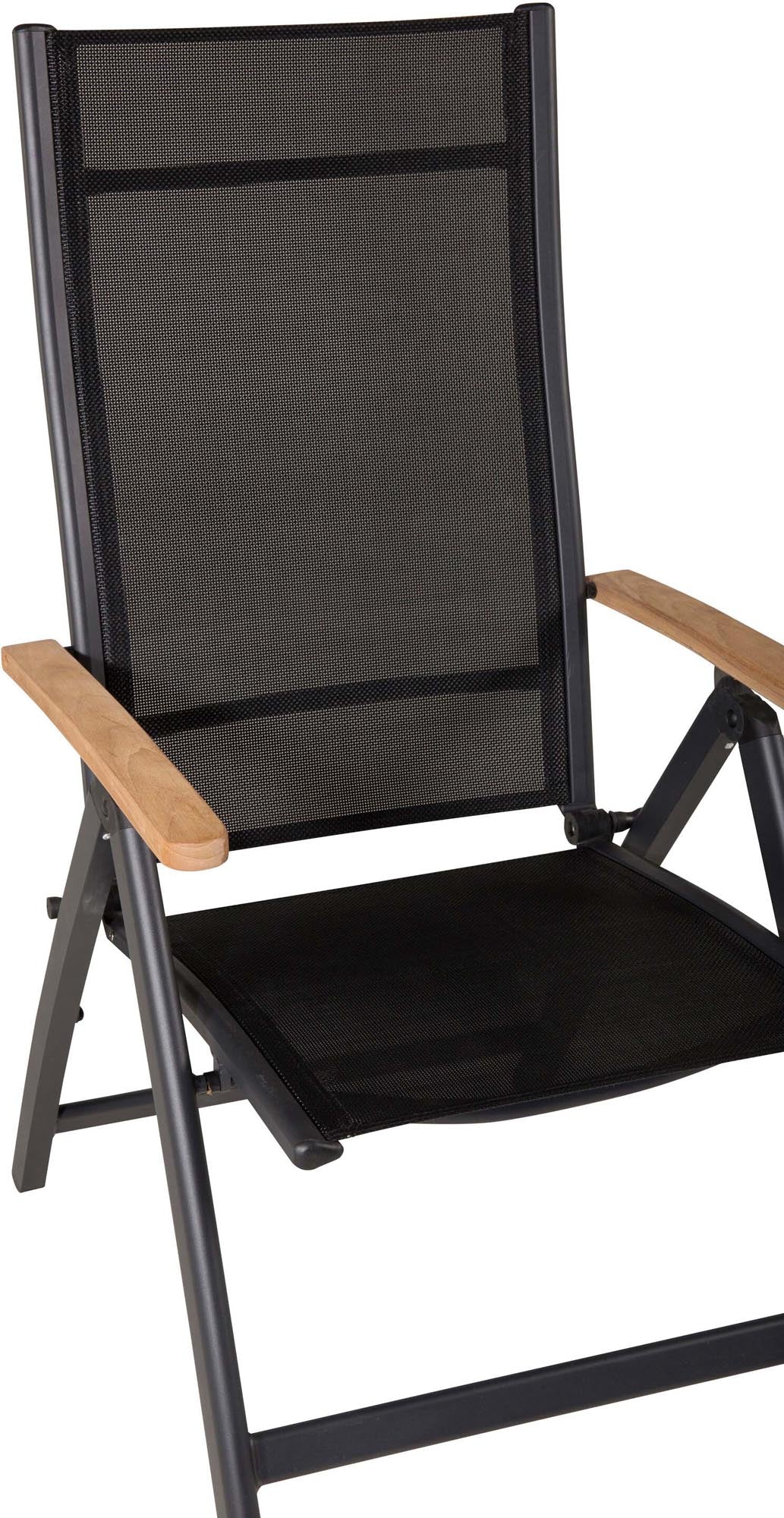 Entdecken Sie den Panama Gartenstuhl Light von Venture Home: stilvolles Design, robustes Aluminium, Teakholz-Armlehnen, klappbar und pflegeleicht.