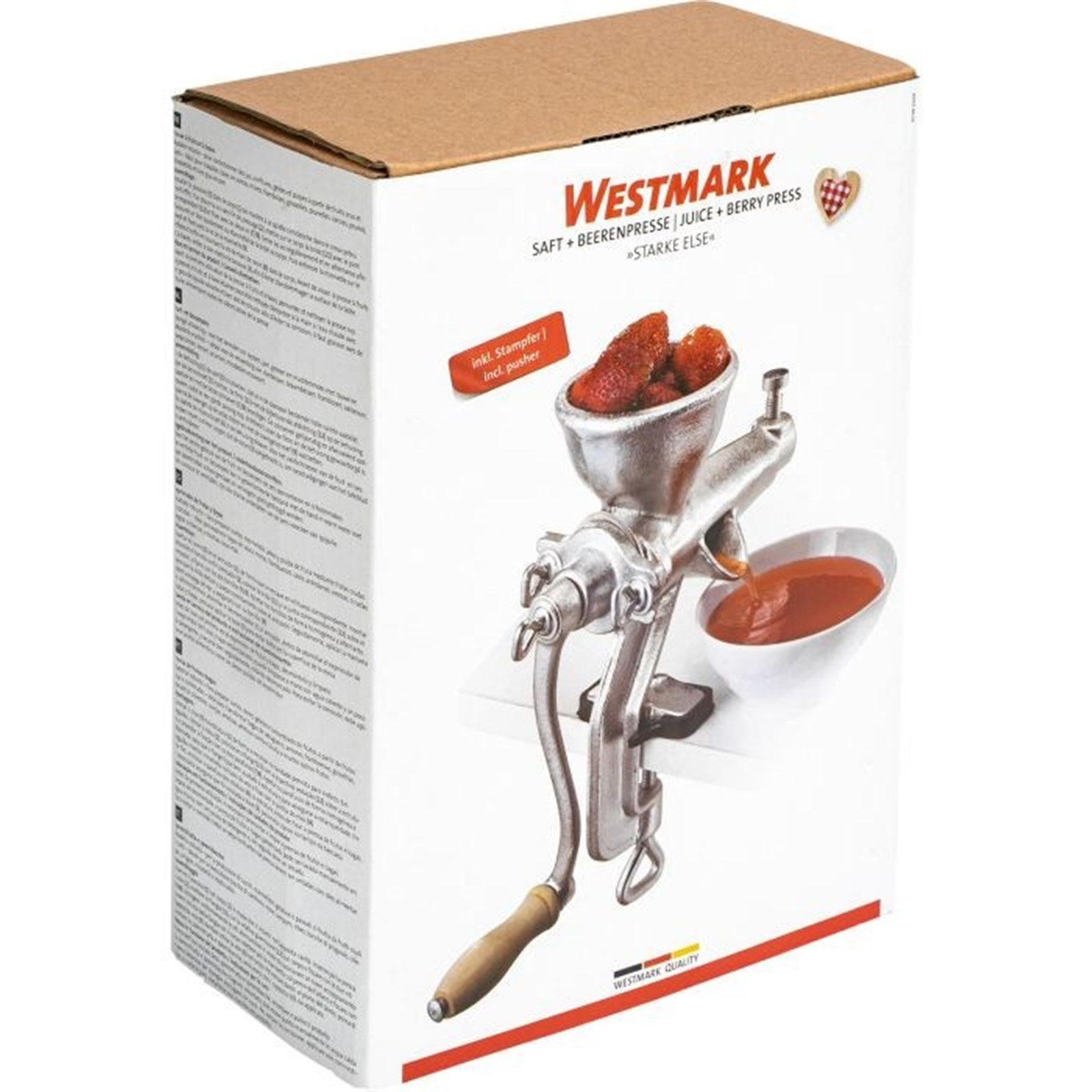 Effiziente Saft- und Beerenpresse Starke Else von Westmark, kompakt und robust, perfekt für frische Säfte, Masse: 29x10.5x43cm.