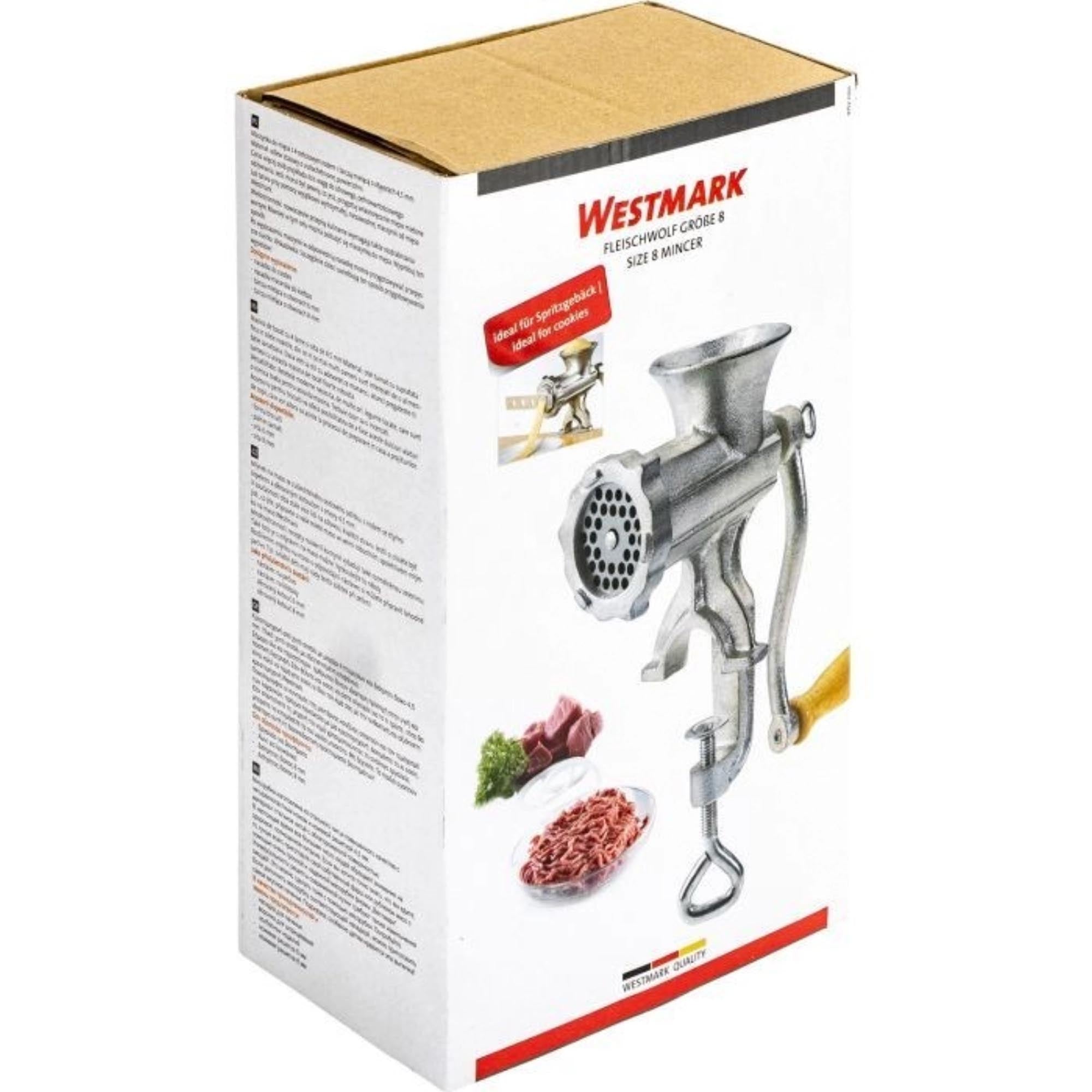 Robuster Fleischwolf Grösse 8 von Westmark, ideal für frisches Hackfleisch, Masse: 26.5x9.8x25cm, langlebig und hochwertig.