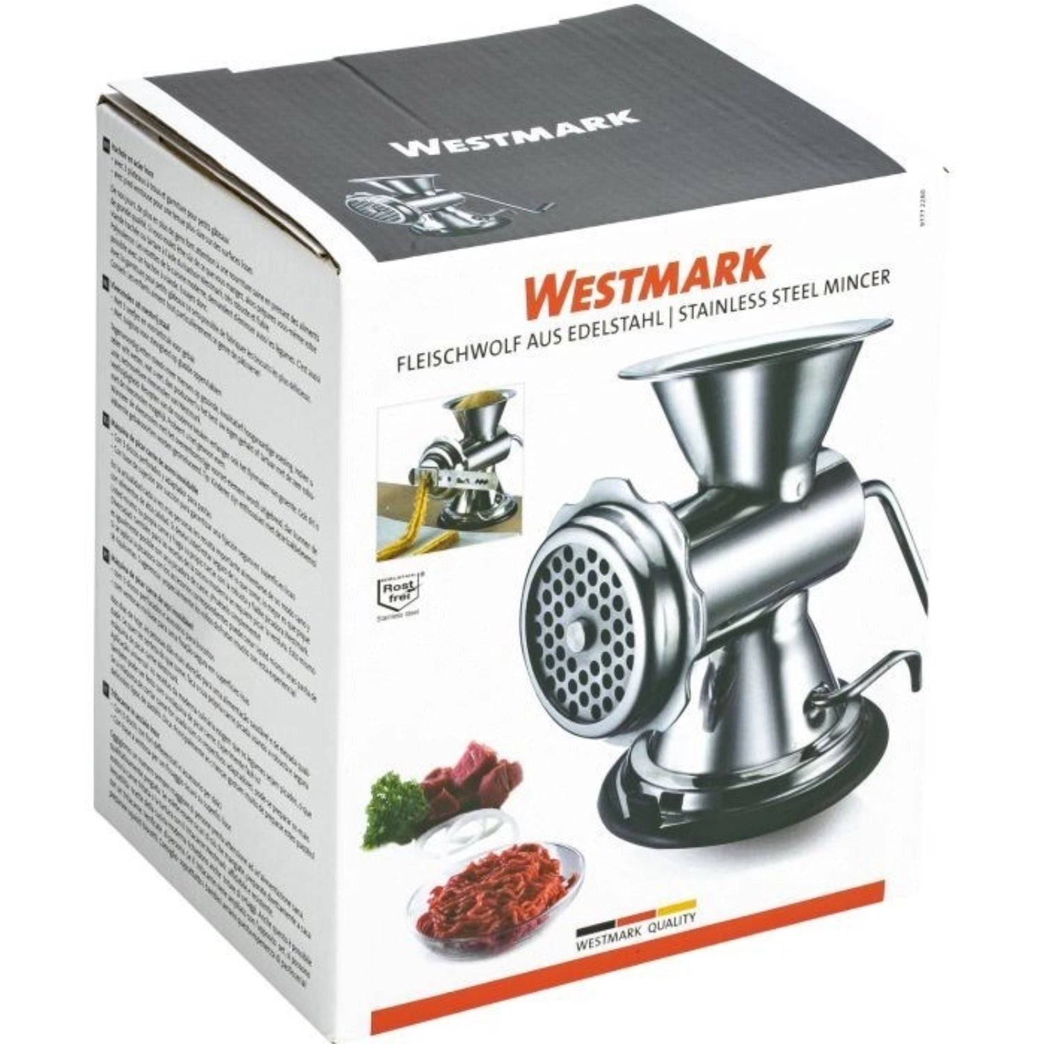 Hachoir à viande en acier inoxydable, taille 8 et 3 disques perforés, 27x12x