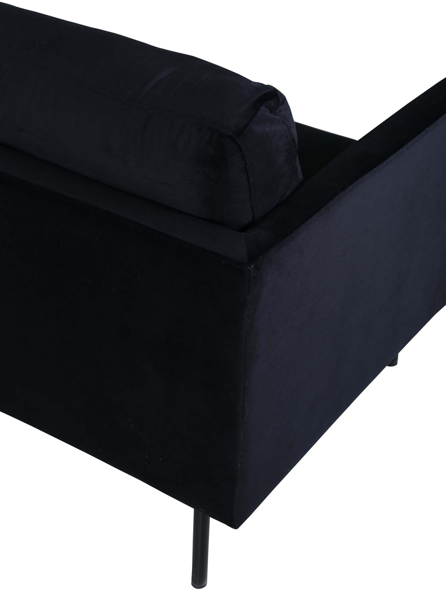 Elegantes Zoom 2er Sofa von Venture Home: Schwarzer Samt, nordisches Design, schwebende Metallbeine. Perfekt für stilvolle Wohnräume.