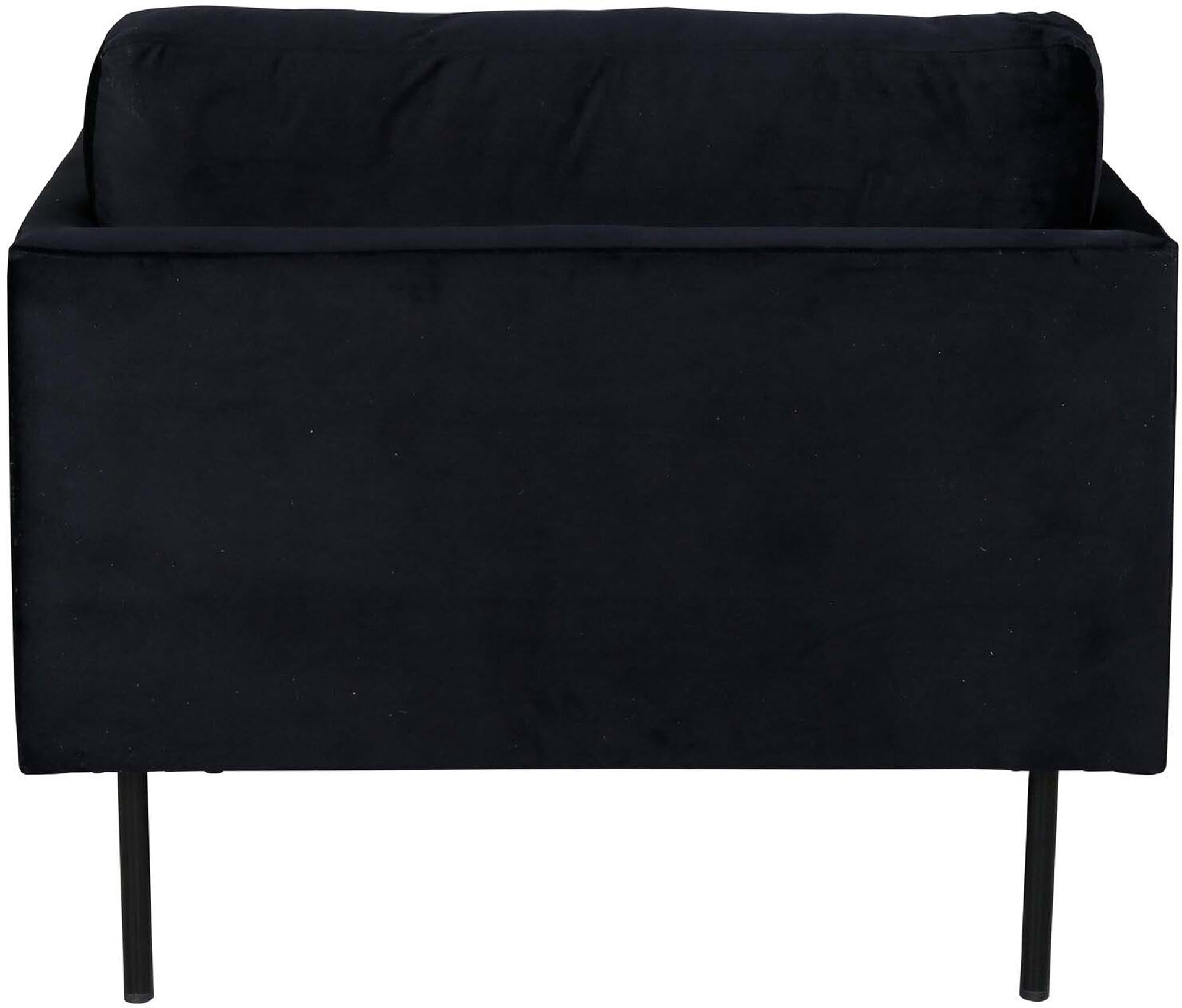 Der Zoom Sessel von Venture Home: Luxuriöser schwarzer Samt, nordisches Design, eleganter Komfort für stilvolle Entspannung.