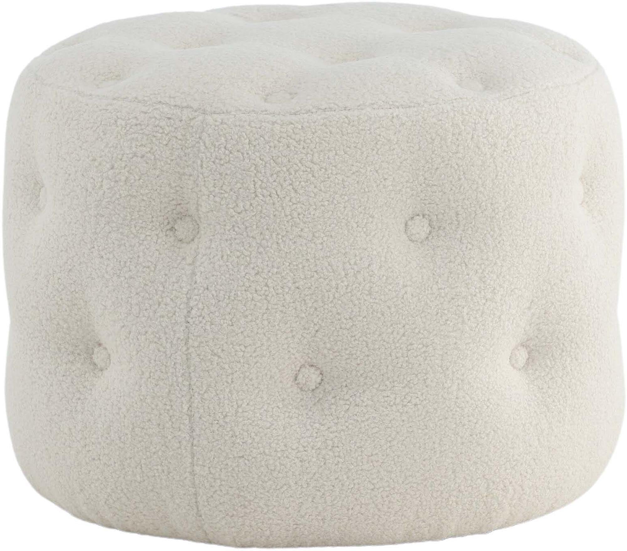 Der Benjamin Ottoman / Pouf von Venture Home vereint elegantes Design und hohen Komfort. Der zylinderförmige Pouf aus luxuriösem Teddystoff in sanftem Beige ist ein stilvolles Highlight für Ihr Zuhause.