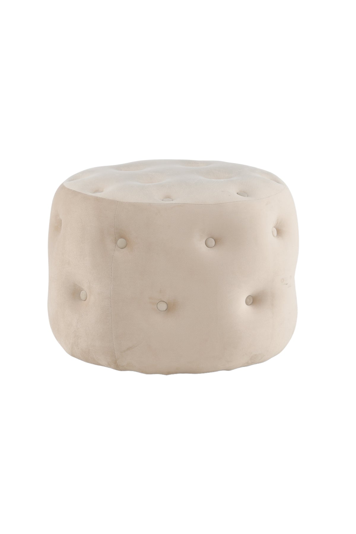 Runder Pouf Benjamin von Venture Home in Weiss, Bezug aus Polyestersamt mit gepolsterten Knöpfen, Durchmesser 55 cm, Höhe 44 cm