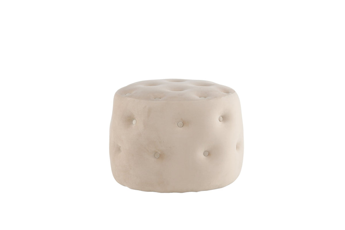 Runder Pouf Benjamin von Venture Home in Weiss, Bezug aus Polyestersamt mit gepolsterten Knöpfen, Durchmesser 55 cm, Höhe 44 cm