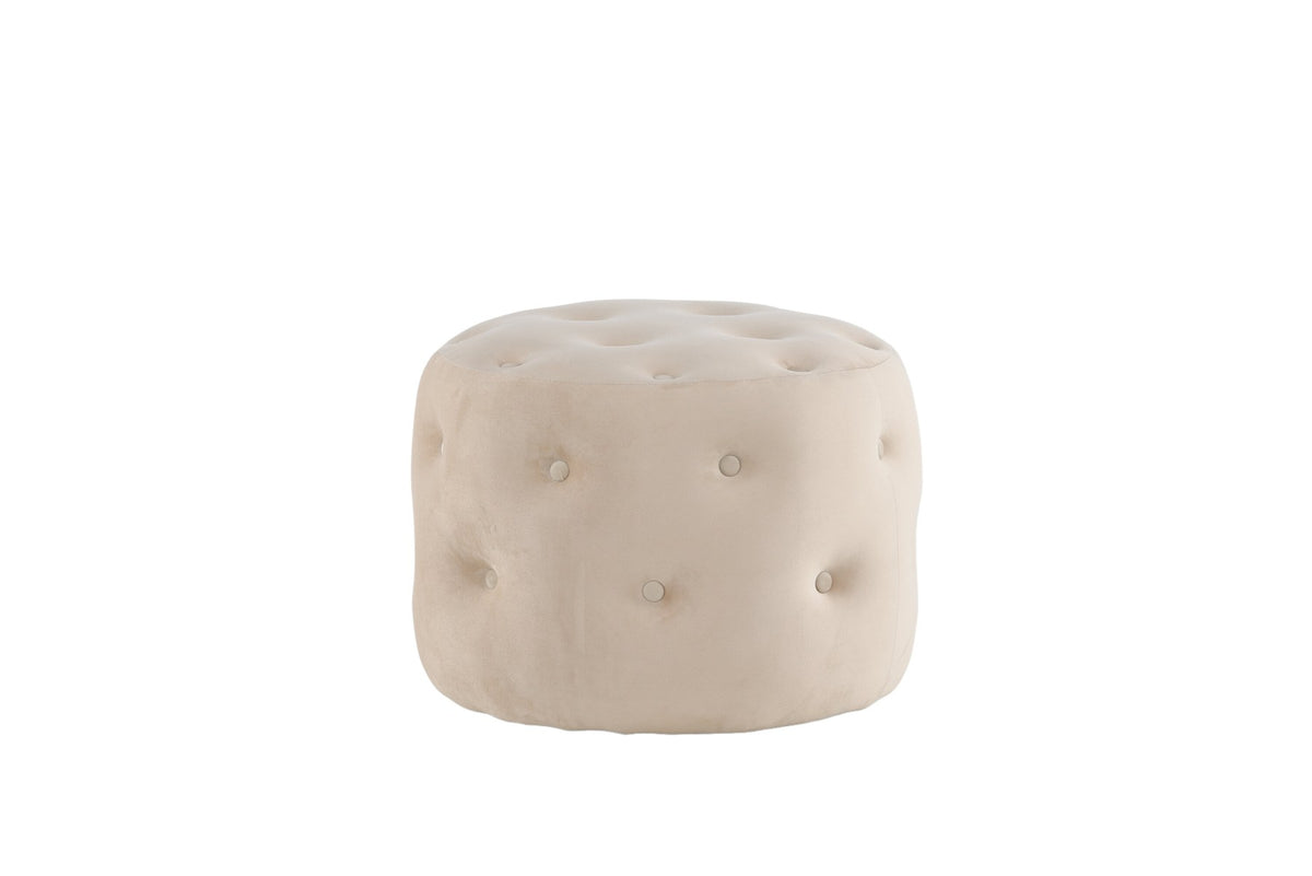 Runder Pouf Benjamin von Venture Home in Weiss, Bezug aus Polyestersamt mit gepolsterten Knöpfen, Durchmesser 55 cm, Höhe 44 cm