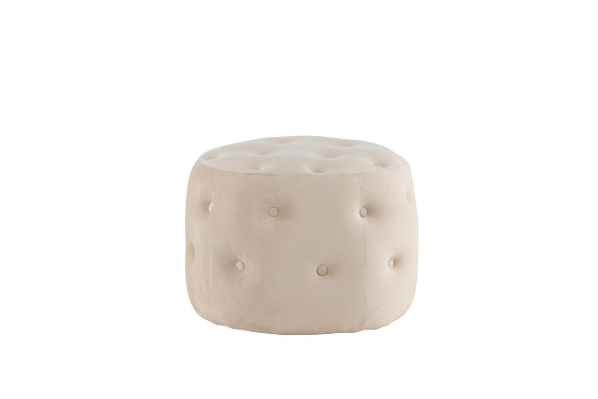 Runder Pouf Benjamin von Venture Home in Weiss, Bezug aus Polyestersamt mit gepolsterten Knöpfen, Durchmesser 55 cm, Höhe 44 cm