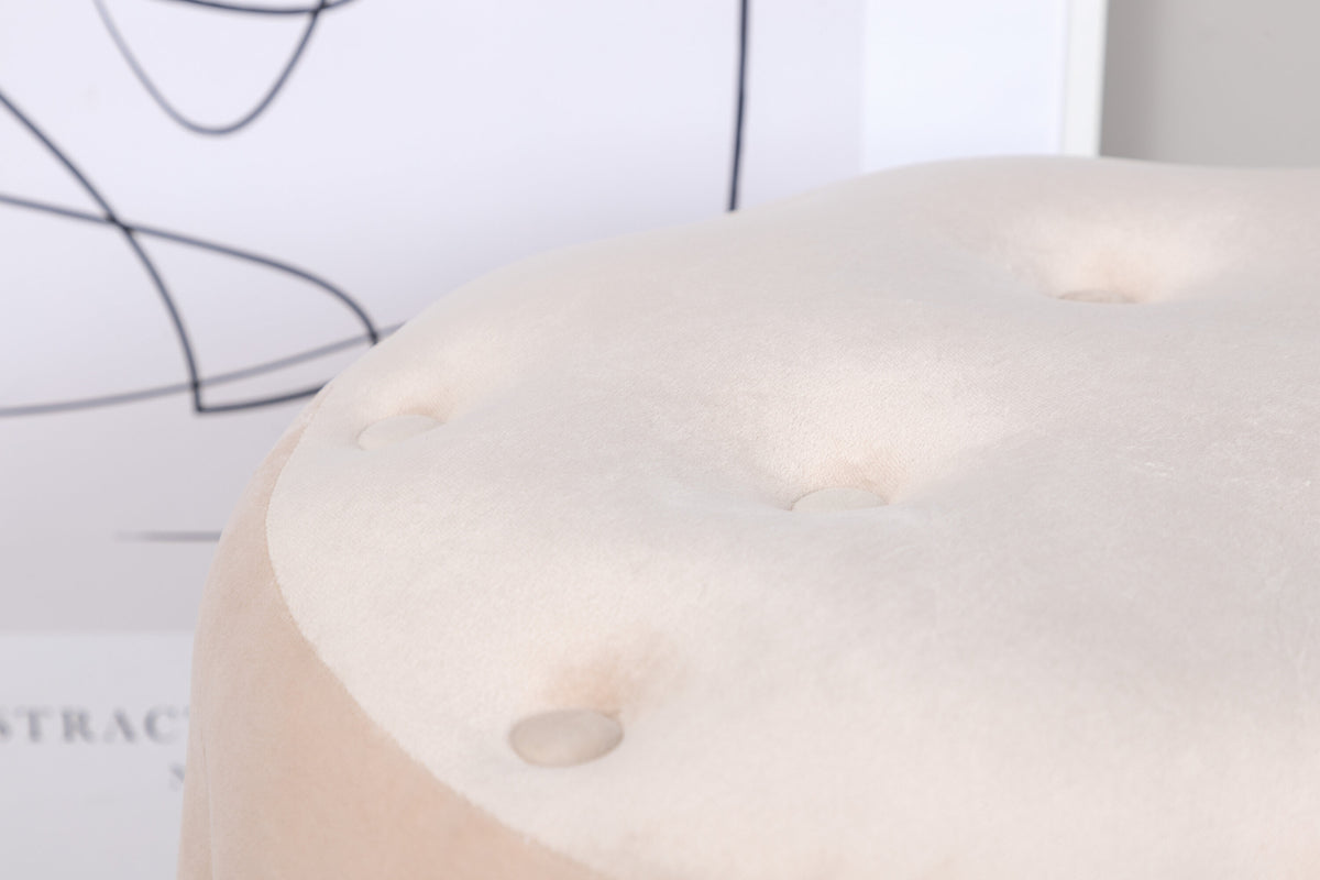Runder Pouf Benjamin von Venture Home in Weiss, Bezug aus Polyestersamt mit gepolsterten Knöpfen, Durchmesser 55 cm, Höhe 44 cm