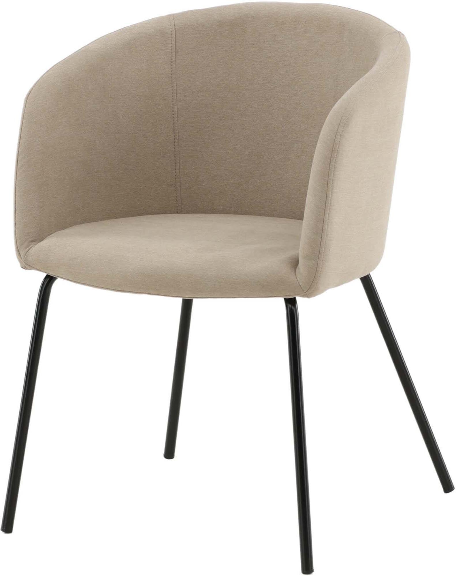 Der Berit Stuhl von Venture Home: Elegantes Design in Beige, komfortabel mit Polyesterleinen, stabile Eisenbeine, ideal für moderne Esszimmer.