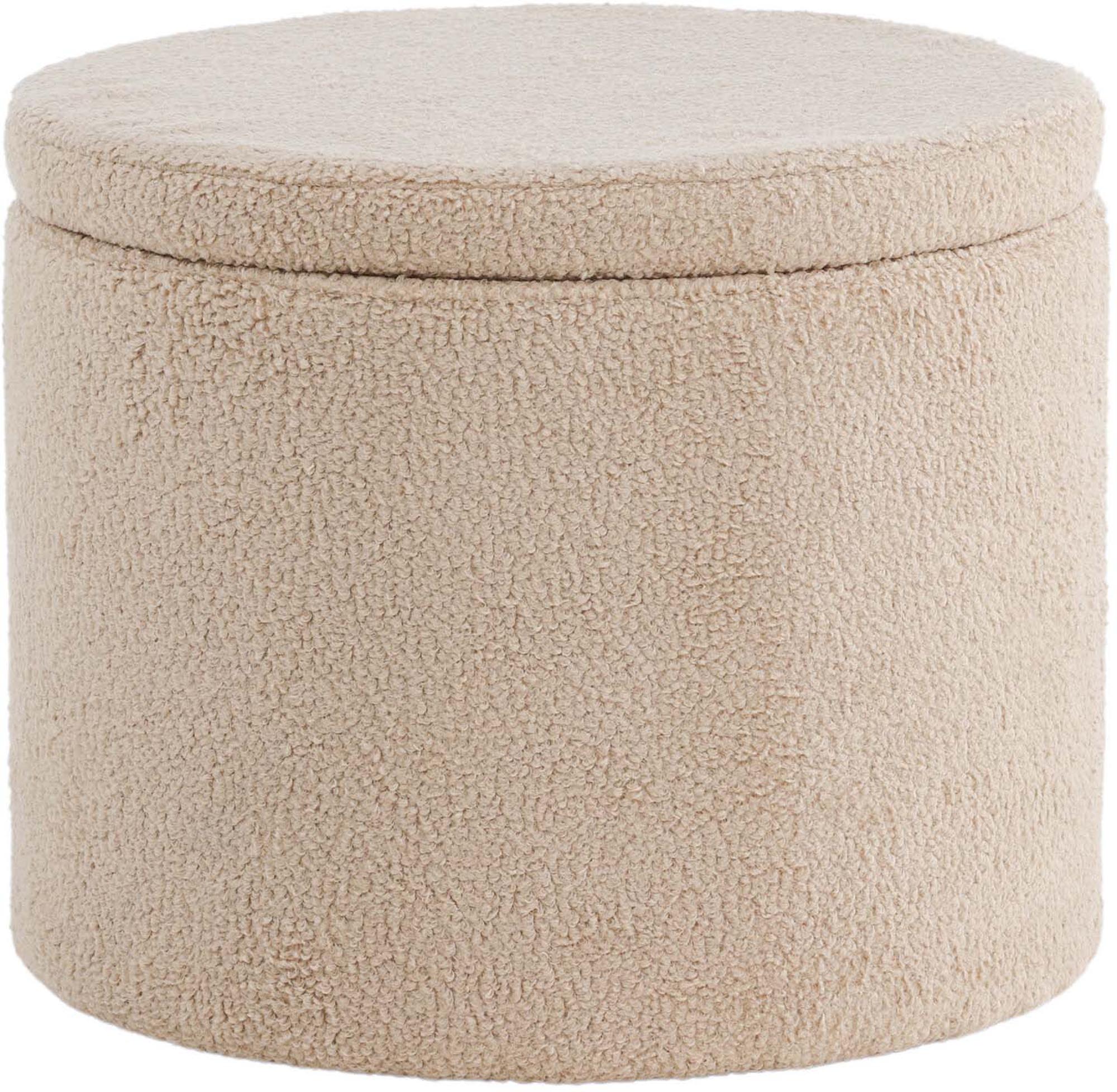 Der Dunken Ottoman von Venture Home: Eleganter, beiger Teddystoff, vielseitig als Sitzgelegenheit, Stauraum und Dekoration.