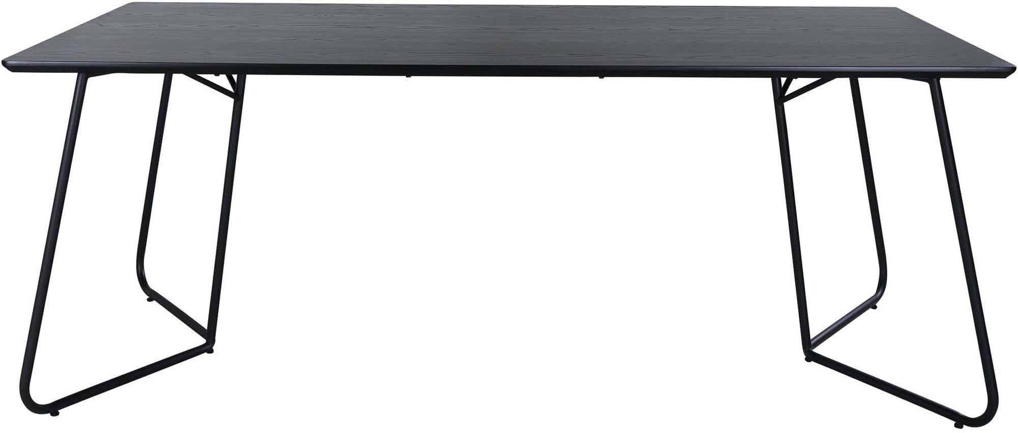 Eleganter Petra Tisch von Venture Home: Schwarzes Finish, dreieckige Eisenbeine, skandinavisches Design, ideal für moderne Esszimmer.