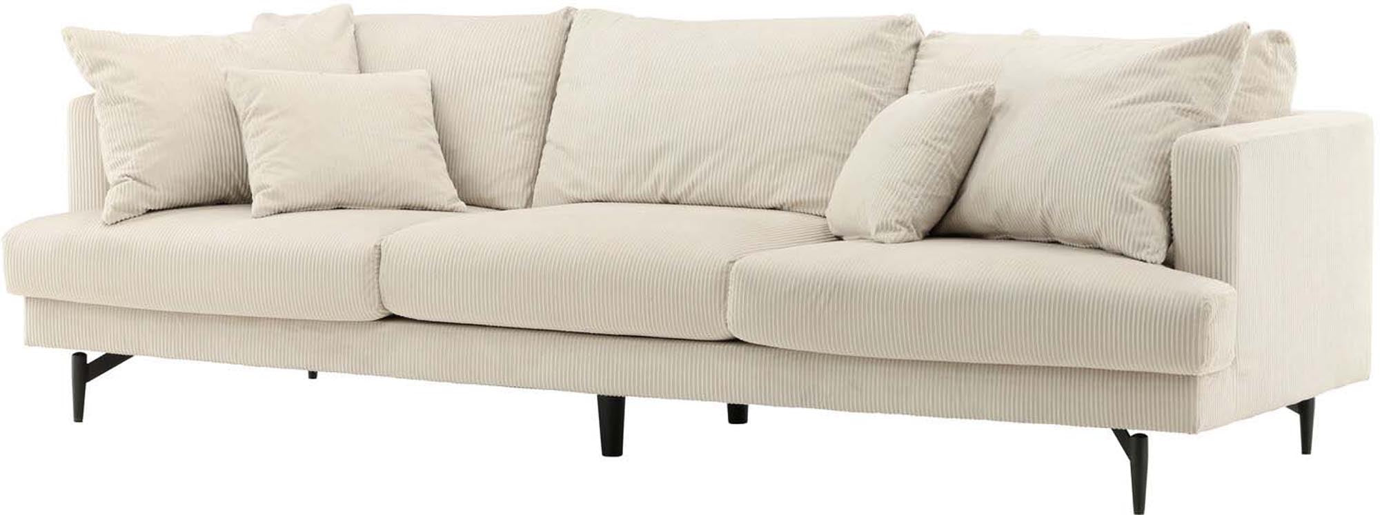 Das Sofia Sofa: Elegantes 3er-Sofa in beigem Cord, inspiriert von 50er-Jahre-Design, mit modernen Metallbeinen.