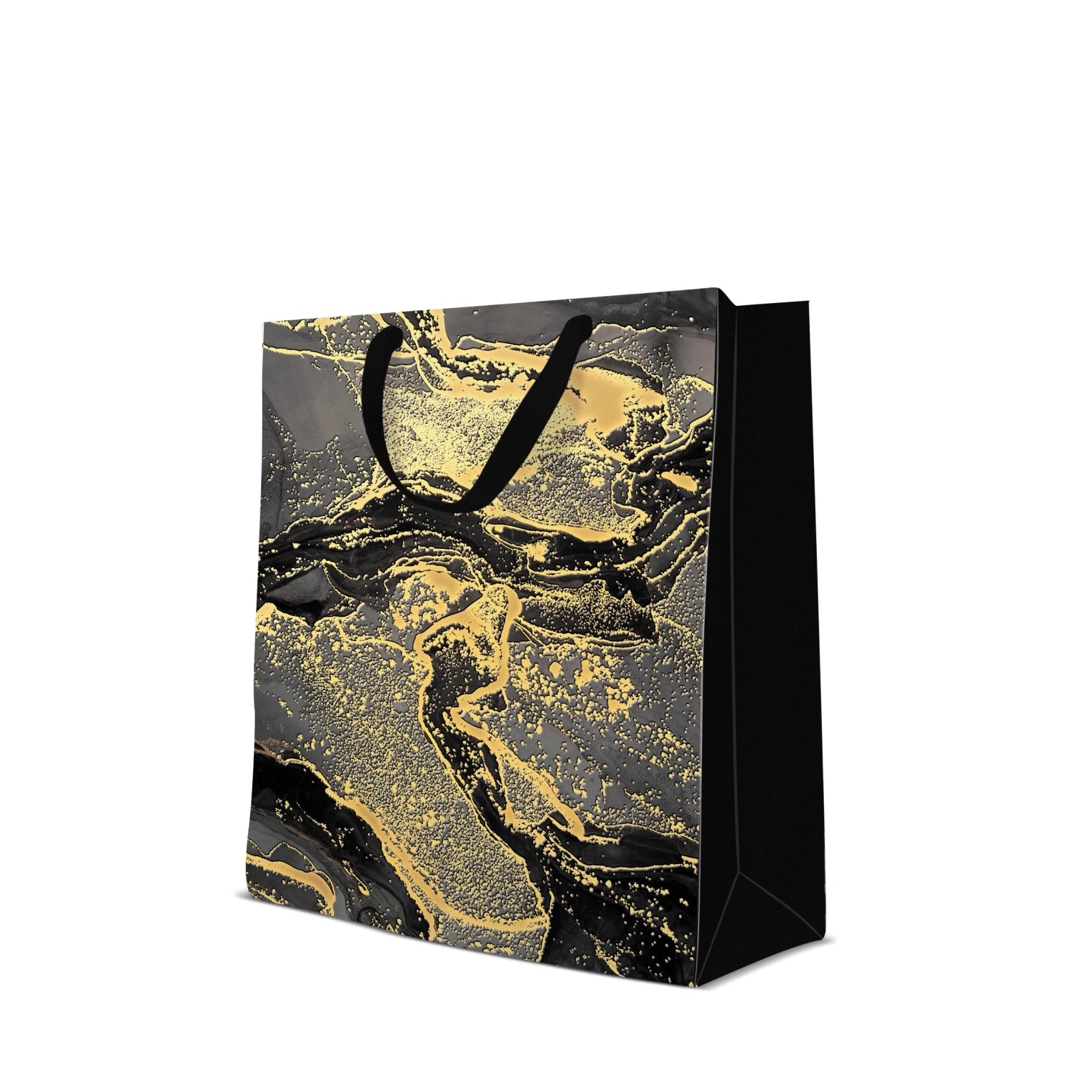 Geschenktüte Premium Marmor groß 33.5x26.5x13 cm in Schwarz präsentiert im Onlineshop von KAQTU Design AG. Geschenkzubehör ist von PAW