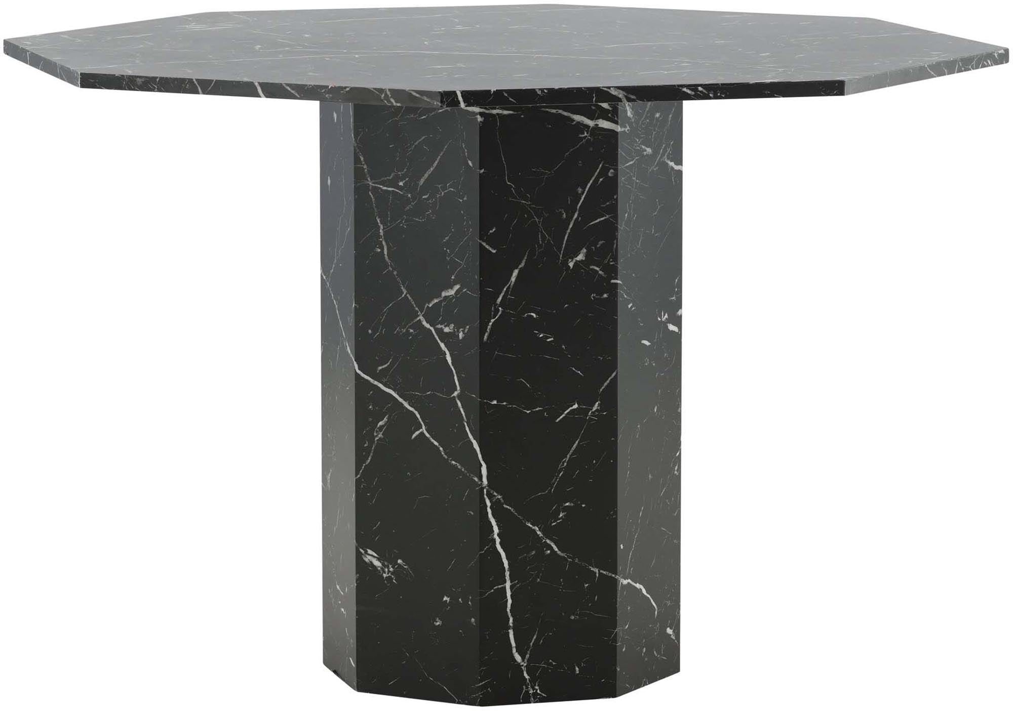 Eleganter Marbs Tisch von Venture Home: Marmormuster, Rauchglas, MDF, ideal für stilvolle Esszimmer und gesellige Anlässe.