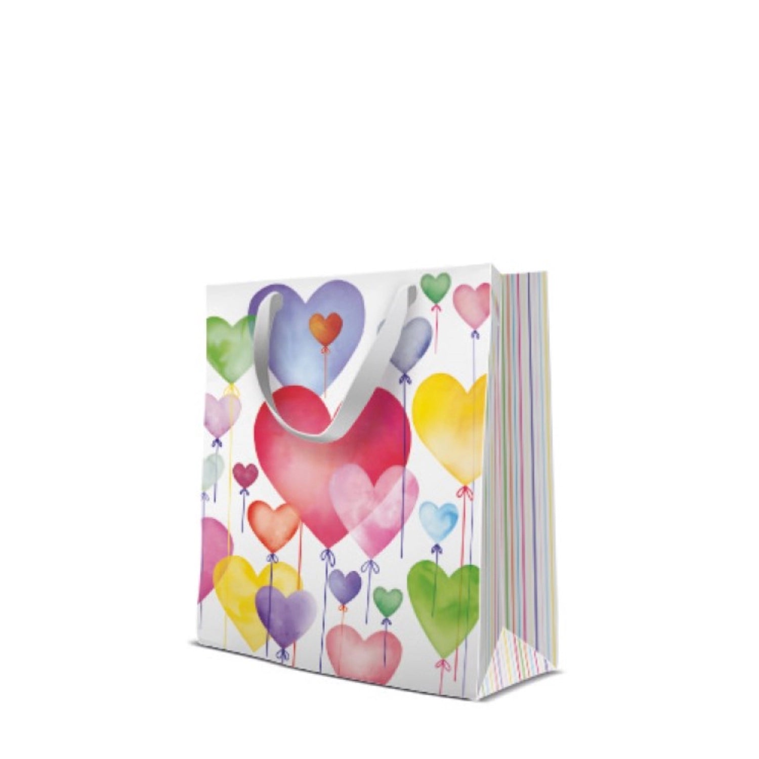 Geschenktüte weiss/bunt Herz-Luftballons 20x10x25cm in Mehrfarbig präsentiert im Onlineshop von KAQTU Design AG. Geschenkzubehör ist von PAW