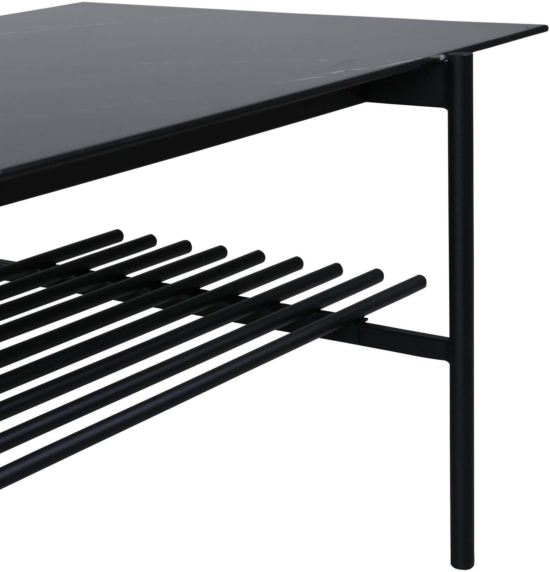 Moderner Staf Coffee Tisch: Marmorglas & Metall, minimalistisch, mit Regal. Perfekt für kleine Räume, stilvoll & funktional.