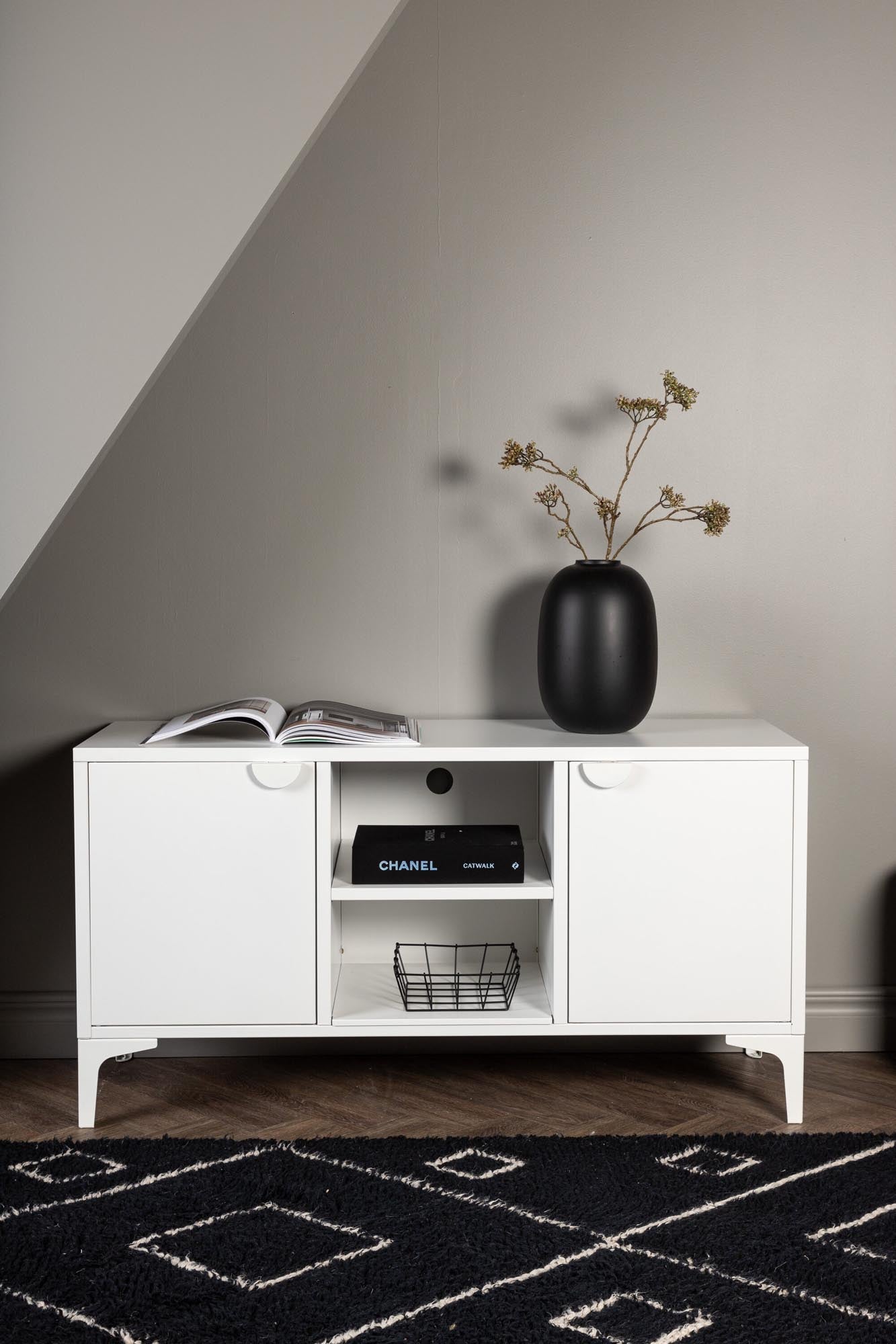 Elegante Piring TV-Bank von Venture Home: Hochwertiger Stahl, viel Stauraum und modernes Design für Ihr Zuhause.