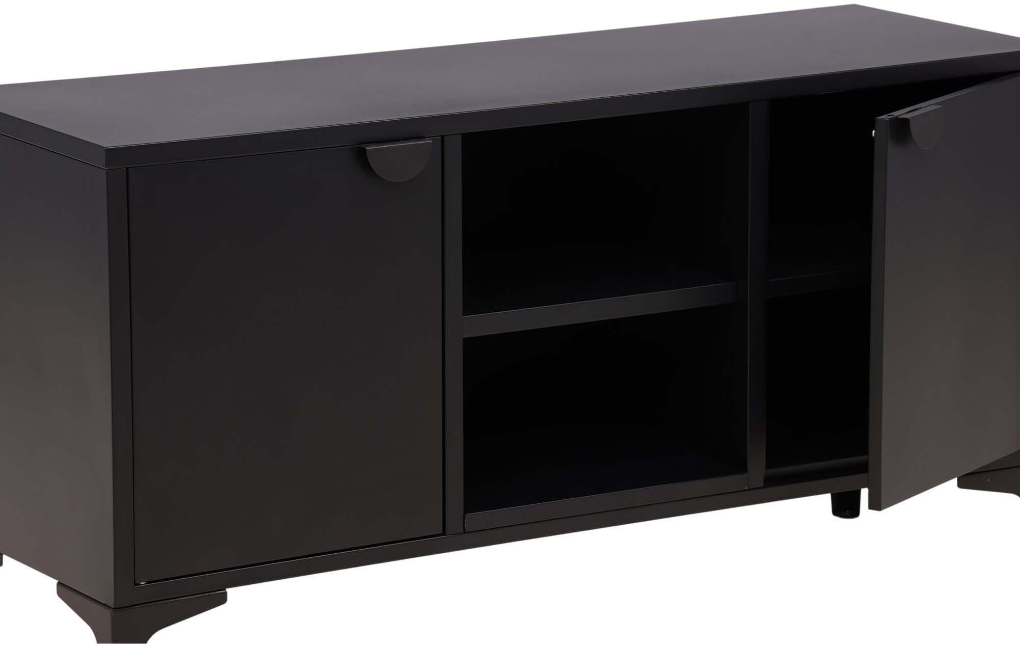 Entdecken Sie die Piring TV-Bank von Venture Home: Elegante Stahlkonstruktion, praktische Aufbewahrung und zeitloses Design für Ihr modernes Wohnzimmer.