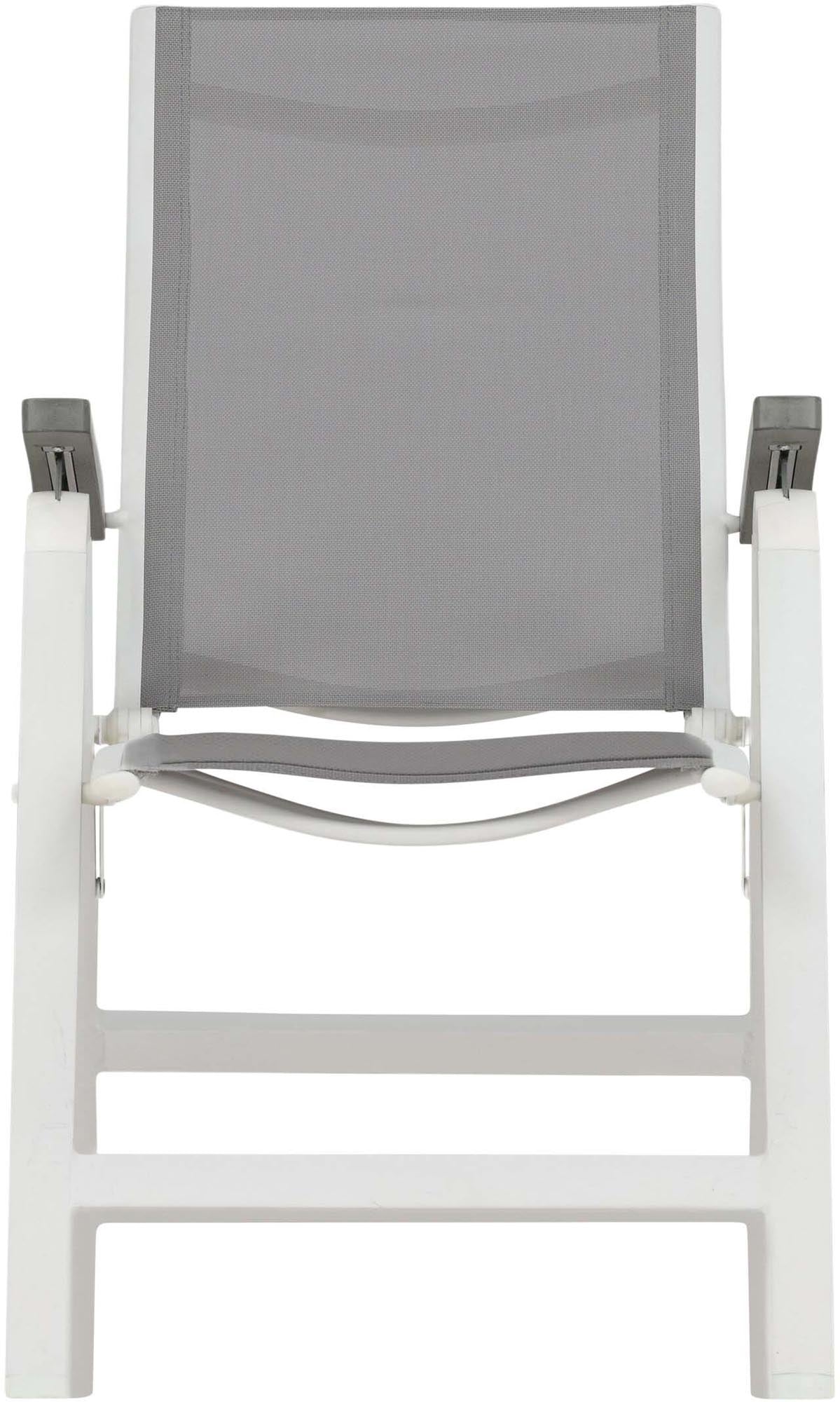 Albany Light Stuhl: Eleganter Gartenstuhl mit Armlehnen, fünf Positionen, pflegeleicht und aus robustem Textilene für stilvolle Entspannung im Freien.