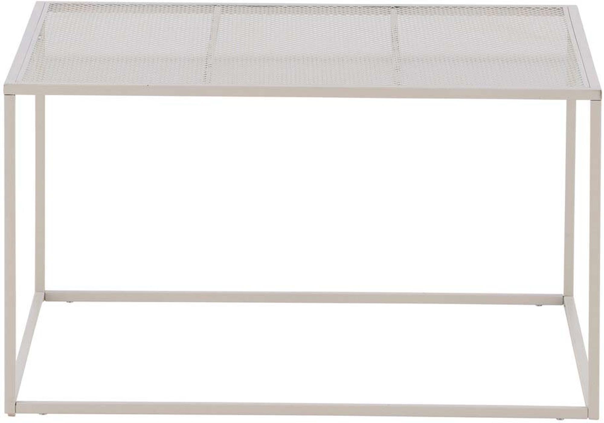 Stilvoller Netz Coffee Tisch aus beigem Stahl, minimalistisch, mit Gitterablage, vielseitig und langlebig. Perfekt für modernes Ambiente.