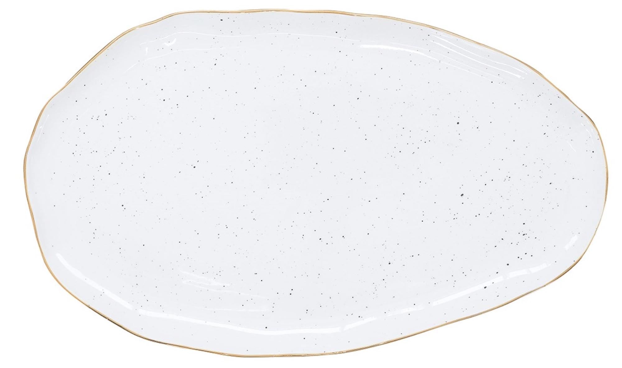 Elegante, weisse Artesanal Servierplatte (36x21.5cm) aus kratzfestem Porzellan, ideal für stilvolle Präsentationen von Speisen. Spülmaschinenfest.