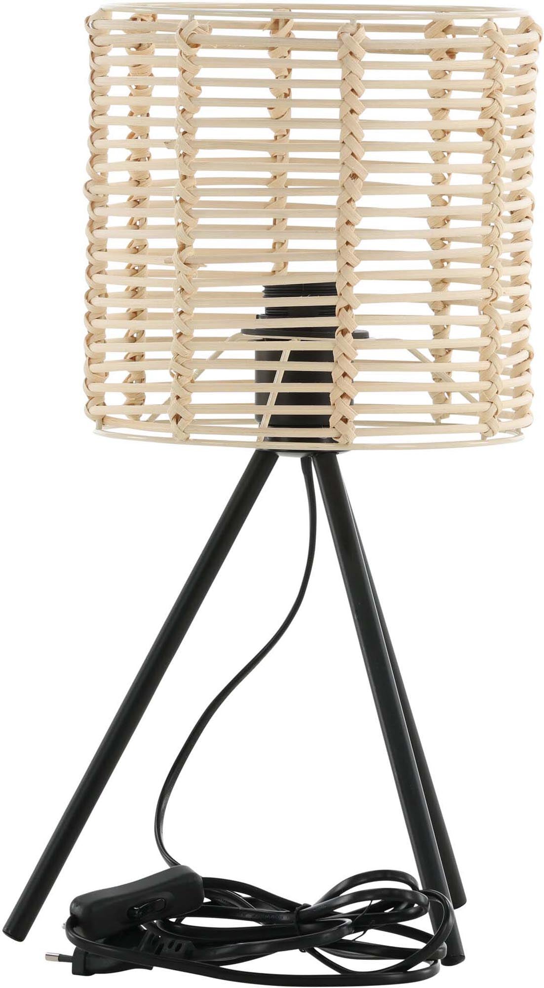Elegante Tischleuchte aus feinem Rattan, ideal für moderne Räume. Minimalistisches Design für eine warme, einladende Stimmung.