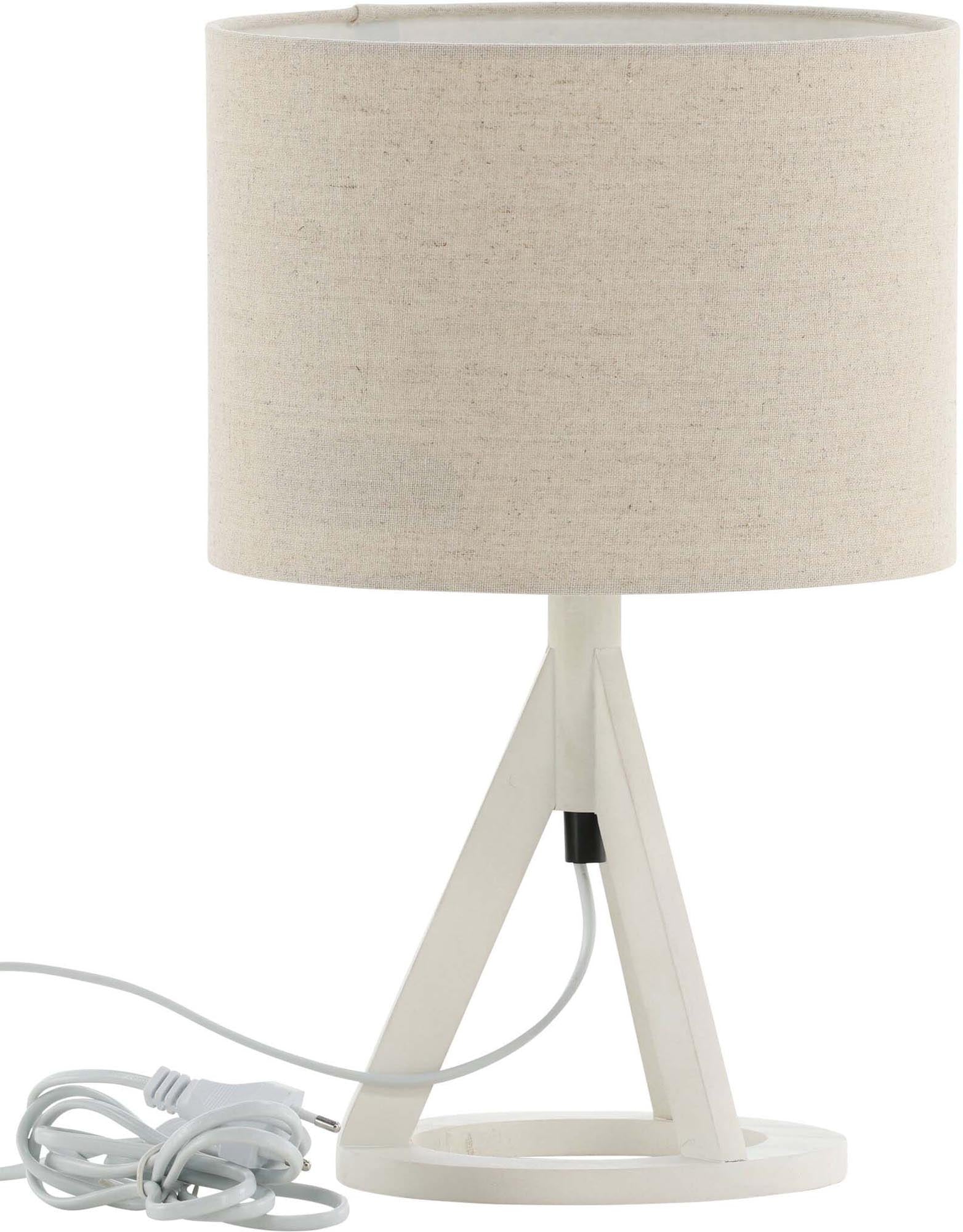 Kona Tischleuchte von Venture Home: Elegante Leuchte mit schwarzem Gestell und Leinenlampenschirm für gemütliche Atmosphäre.