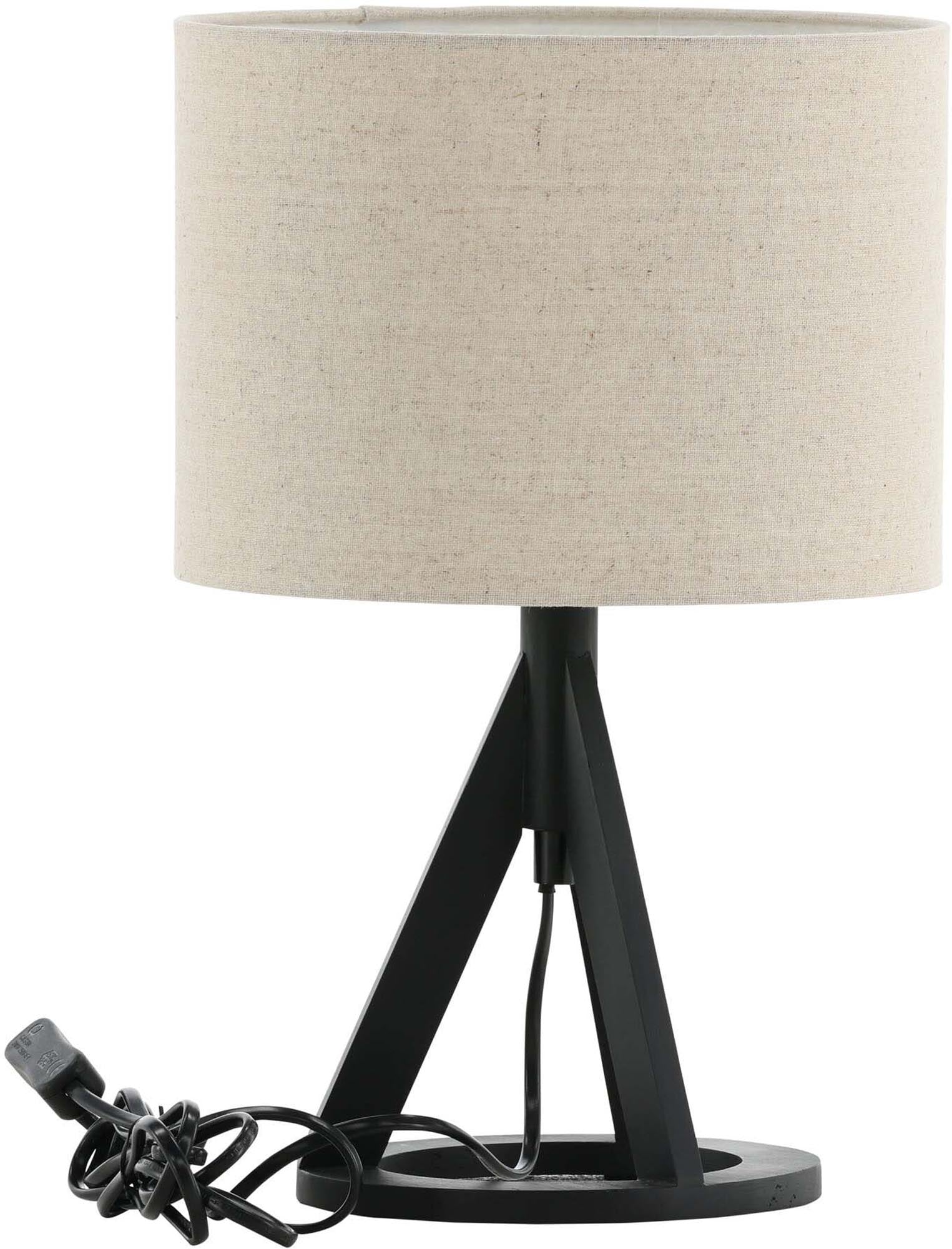 Kona Tischleuchte: Elegante Leuchte mit schwarzem Gestell und Leinenlampenschirm für stilvolle Akzente in jedem Raum.